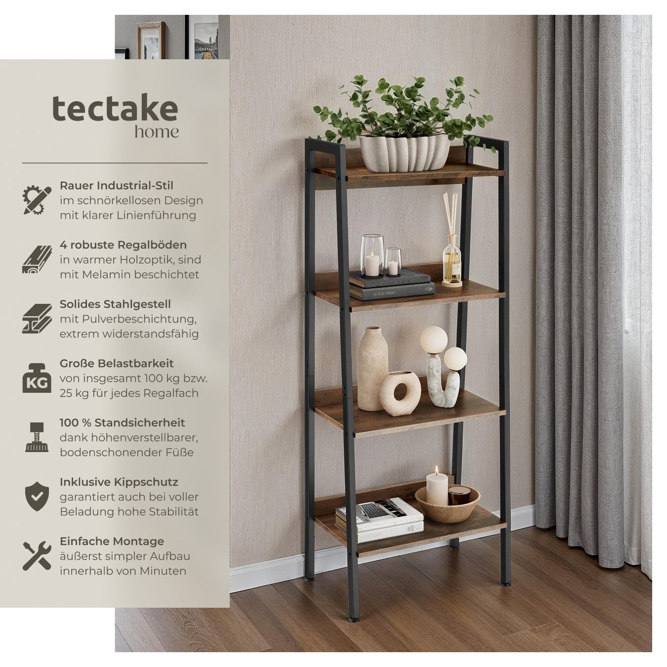 tectake Leiterregal Chatham, Set 1-tlg., Industrial günstig online kaufen