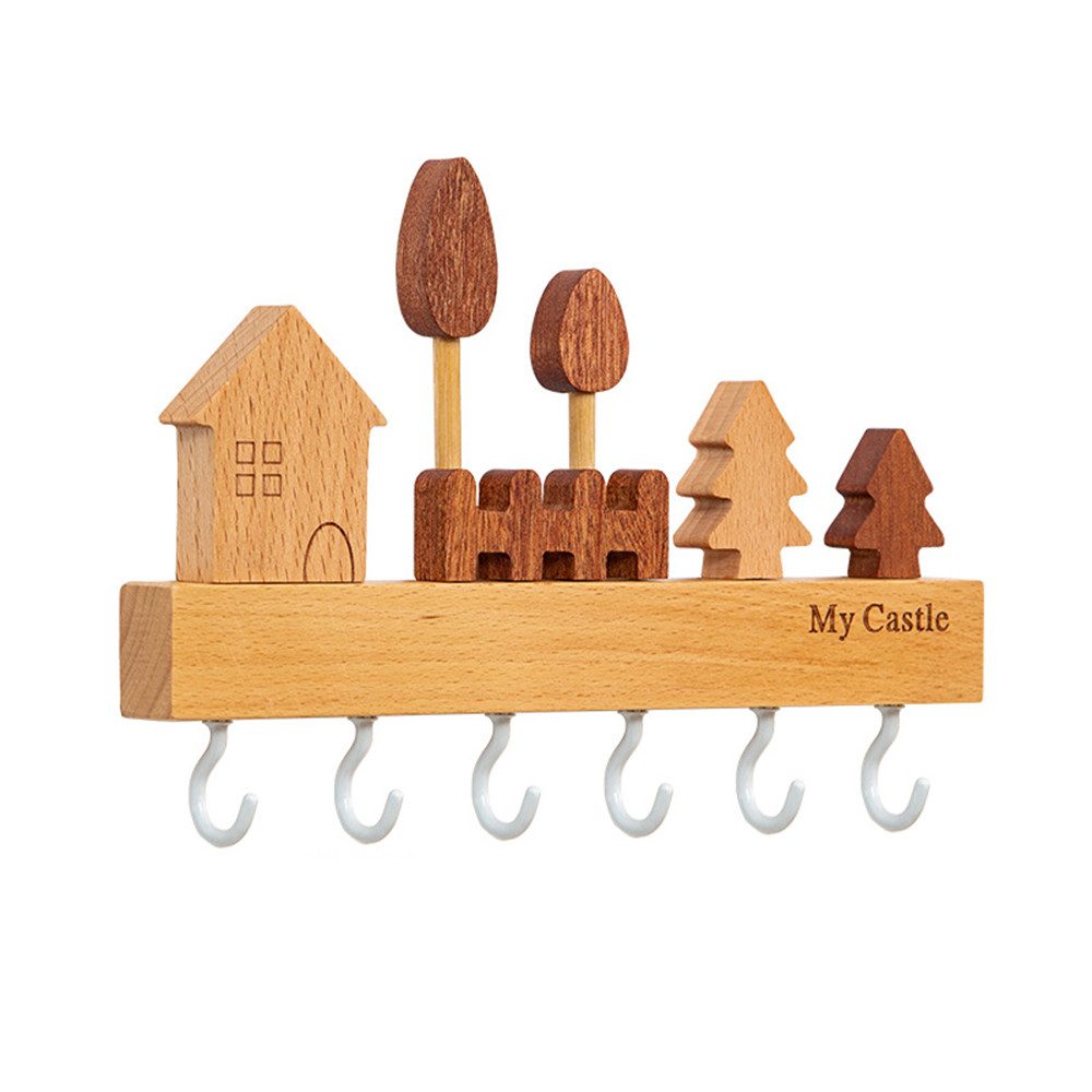 Auledio Schlüsselbrett Holz mit 6 Haken, Wandmontierter Schlüsselhalter, Rustikales Design, Bohr- / Klebe-Montagemethoden, 6 stabile Haken​