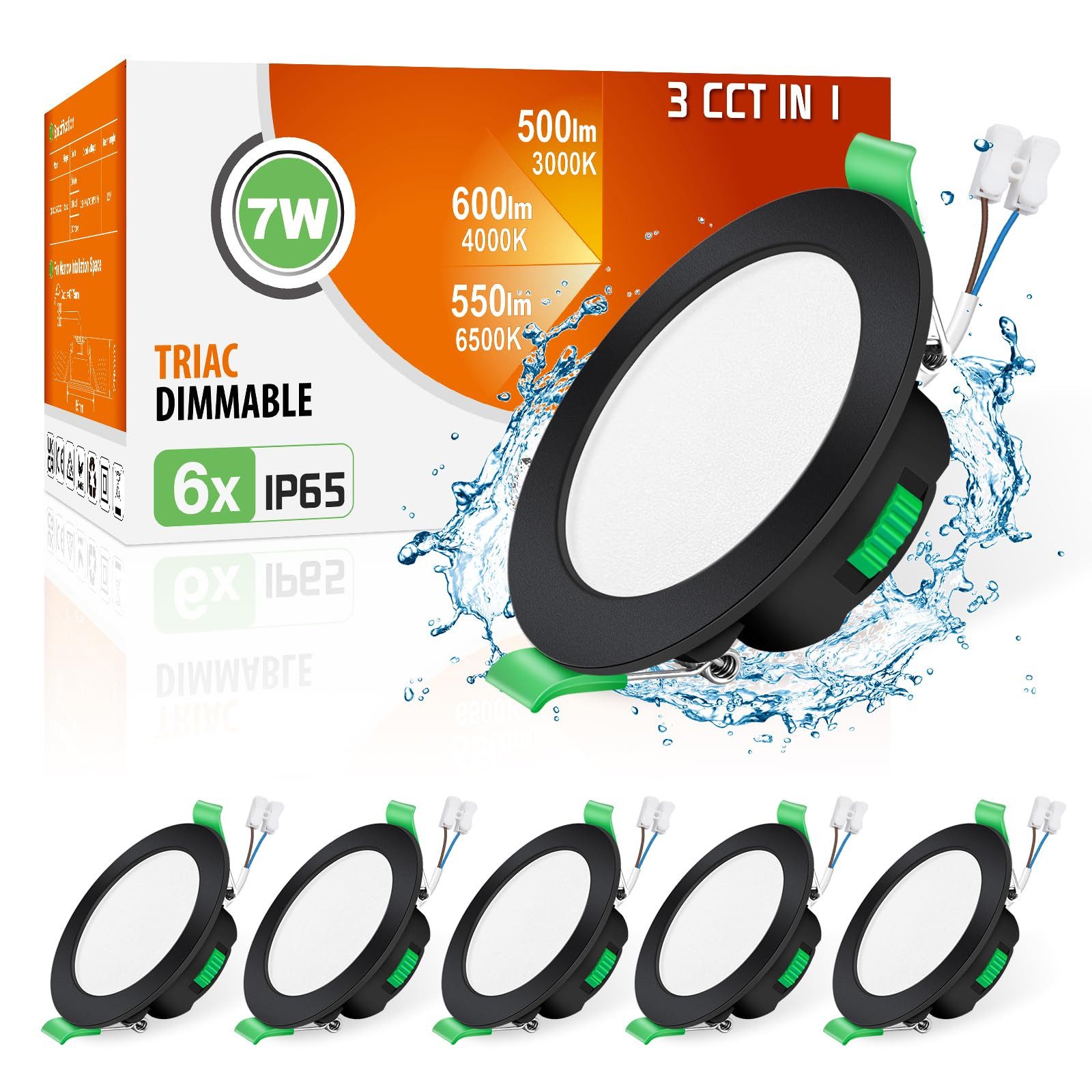 ALUSSO LED Einbaustrahler 6er-Set, 68mm 7W LED Einbaustrahler, Decken Leuchte, Flach Strahler, dimmbar, 3000K/4000K/6500K, Rund, weiß