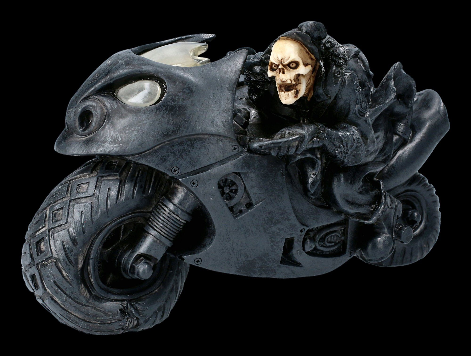 Figuren Shop GmbH Dekofigur Skelett Figur mit Motorrad - Speed Freak - Gothic Dekofigur | Dekofiguren