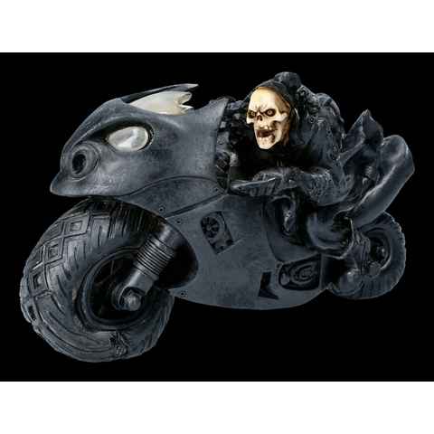 Figuren Shop GmbH Dekofigur Skelett Figur mit Motorrad - Speed Freak - Gothic Dekofigur