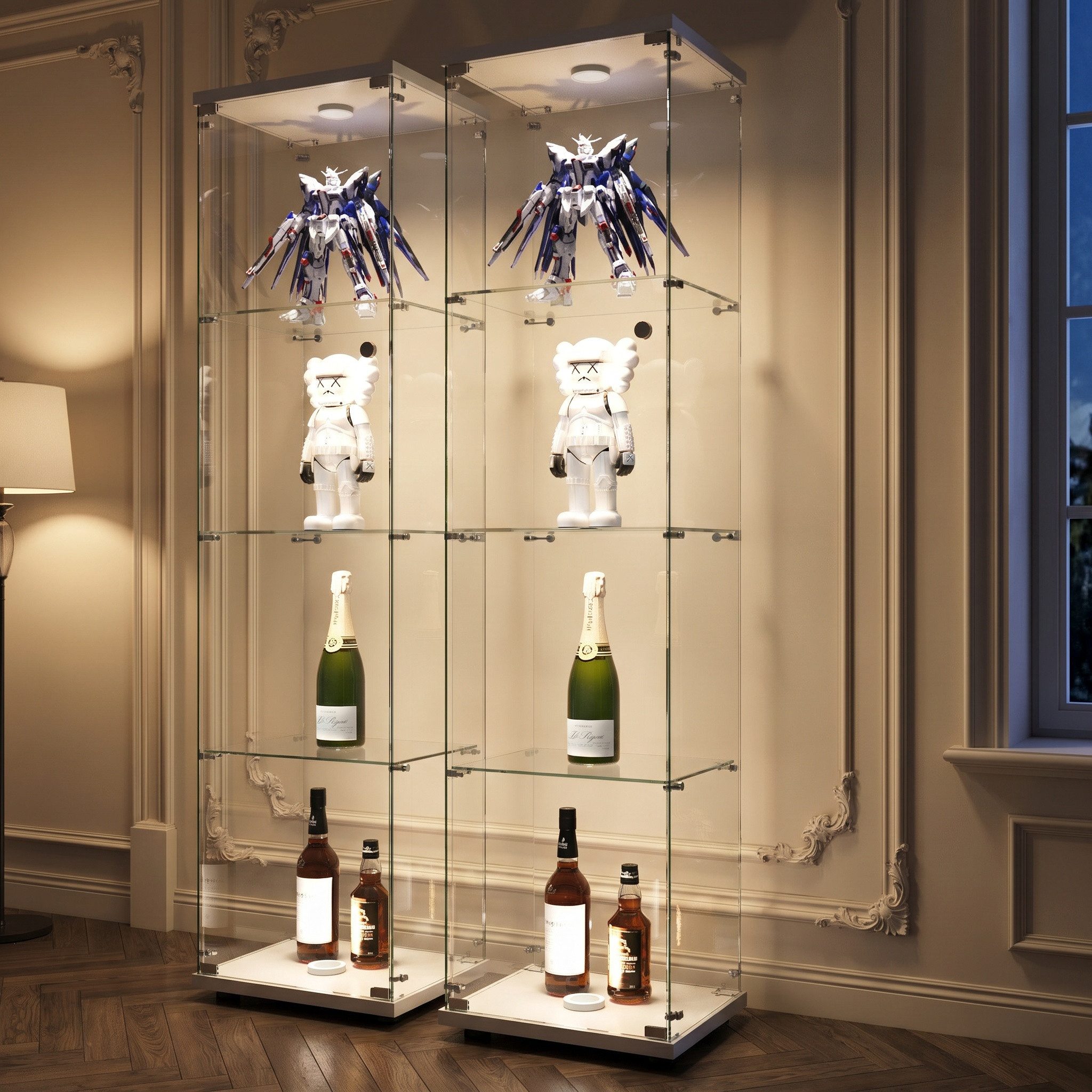 NMCXXO Glasvitrine Glasvitrine mit LED-Beleuchtung, modern und stilvoll (1 tlg) Standvitrine/Glasvitrine Glastür 4-lagig, Große Kapazität