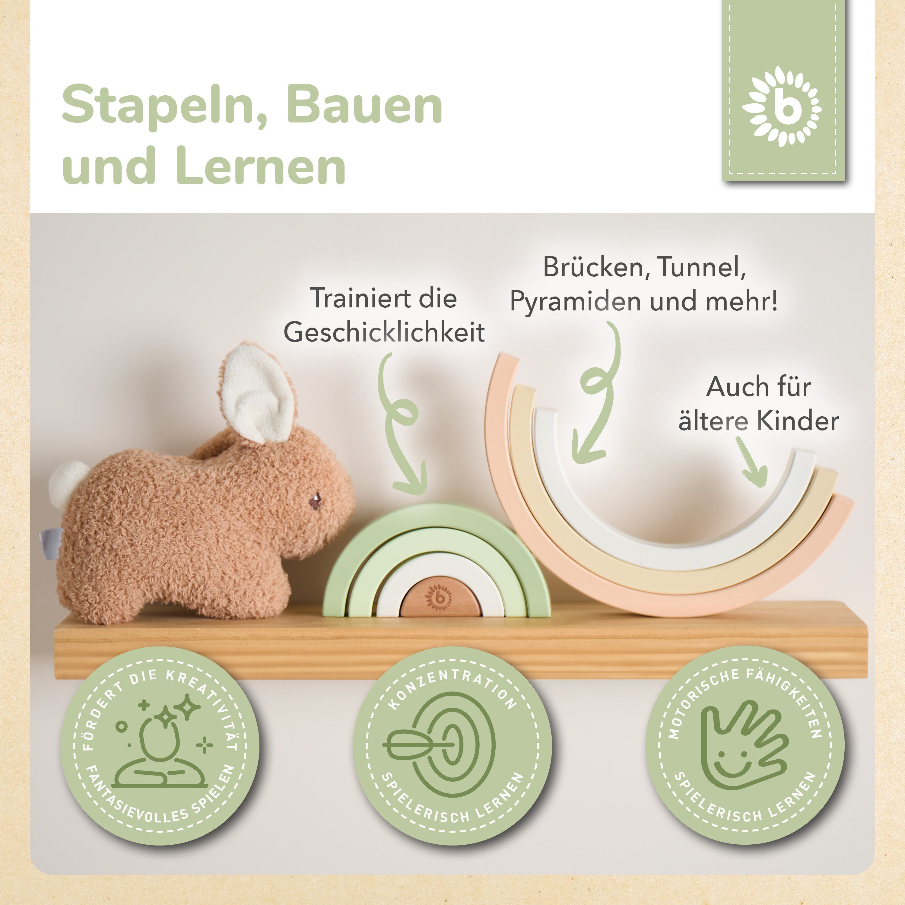BIECO Stapelspielzeug Bieco Regenbogen Holz Hase Fine