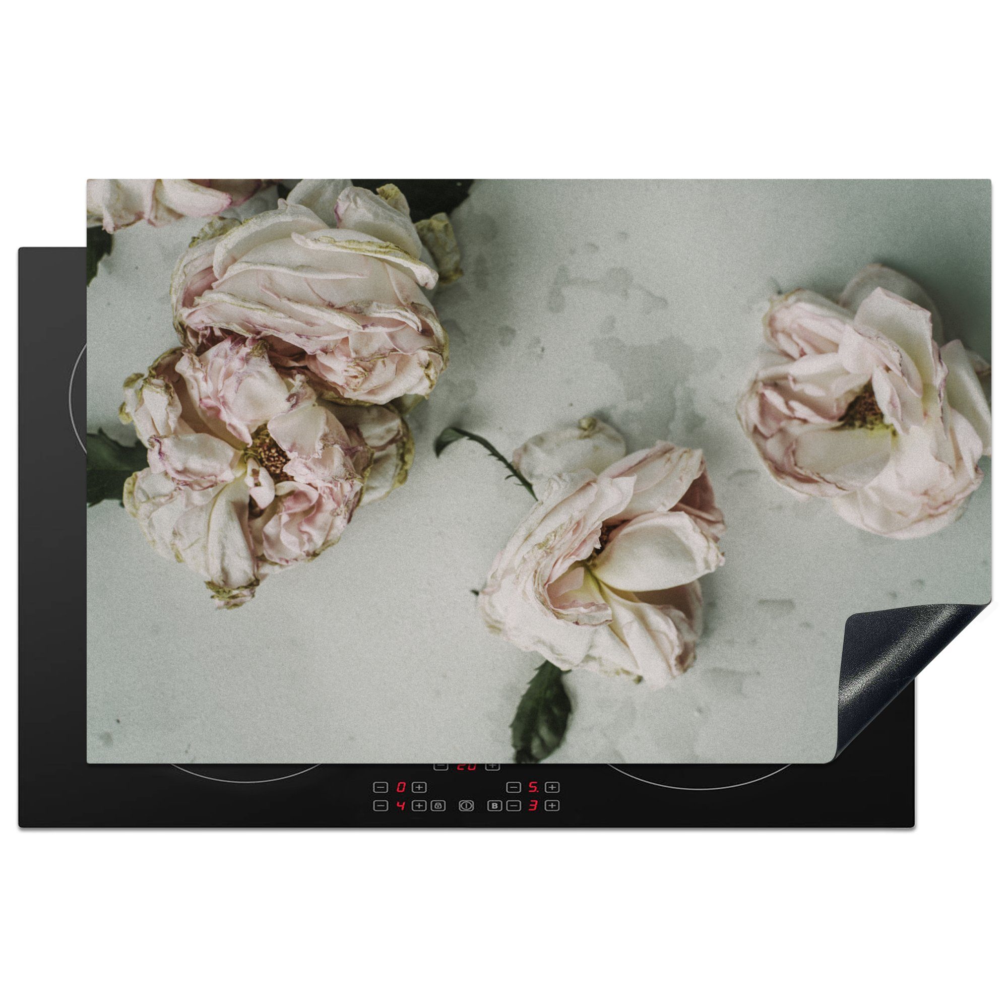 MuchoWow Herdblende-/Abdeckplatte Rosen - Blumen - Getrocknete Blumen, Vinyl, (1 tlg), 81x52 cm, Induktionskochfeld Schutz für die küche, Ceranfeldabdeckung