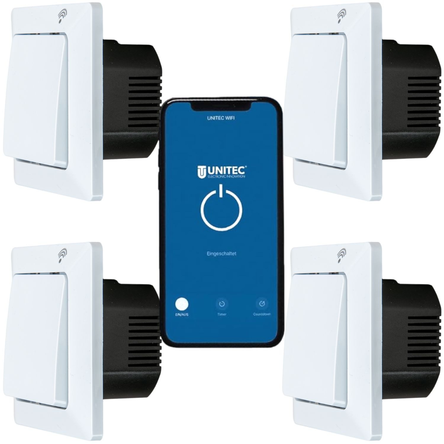 UNITEC WLAN-Steuerungsmodul 4x WLAN Smart Schalter Set mit Modul WiFi, für Innen, Set, 4x WLAN Schalter mit Modul, Lichtschalter Schaltmodul Dose für Alexa Hey Google Tuya Smart Life