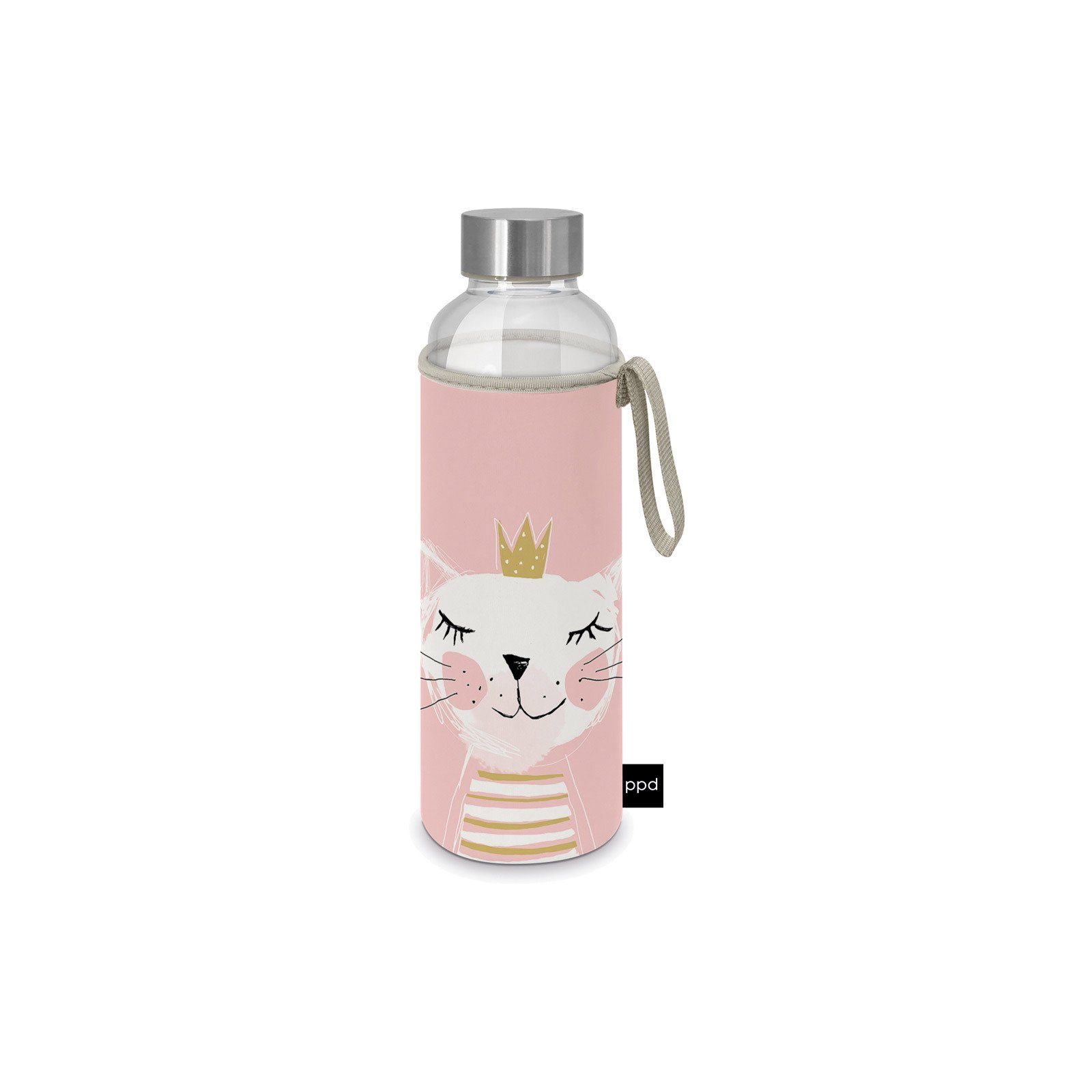 PPD Trinkflasche Glasflasche mit Schutzhülle 500 ml Happy Cat