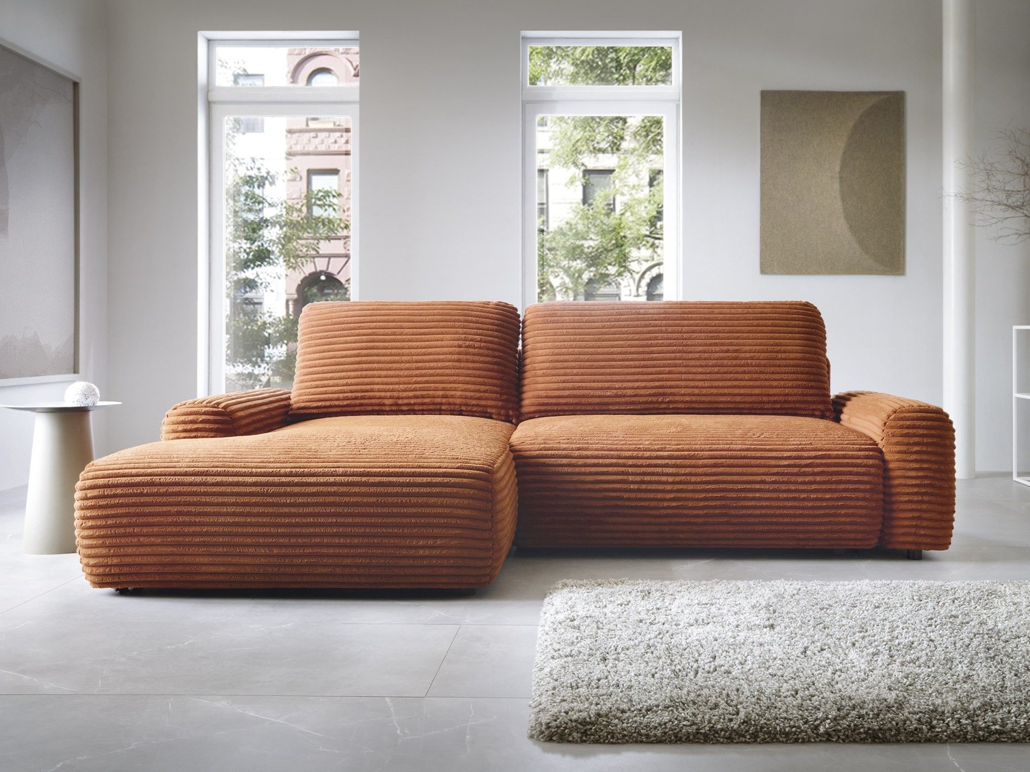 Goldstoff Ecksofa mit Schlaffunktion und Bettkasten, Cord Sofa - Modernes S günstig online kaufen
