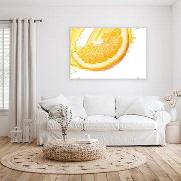 Primedeco Glasbild Wandbild Orangensaft spritzt mit Aufhängung, Früchte