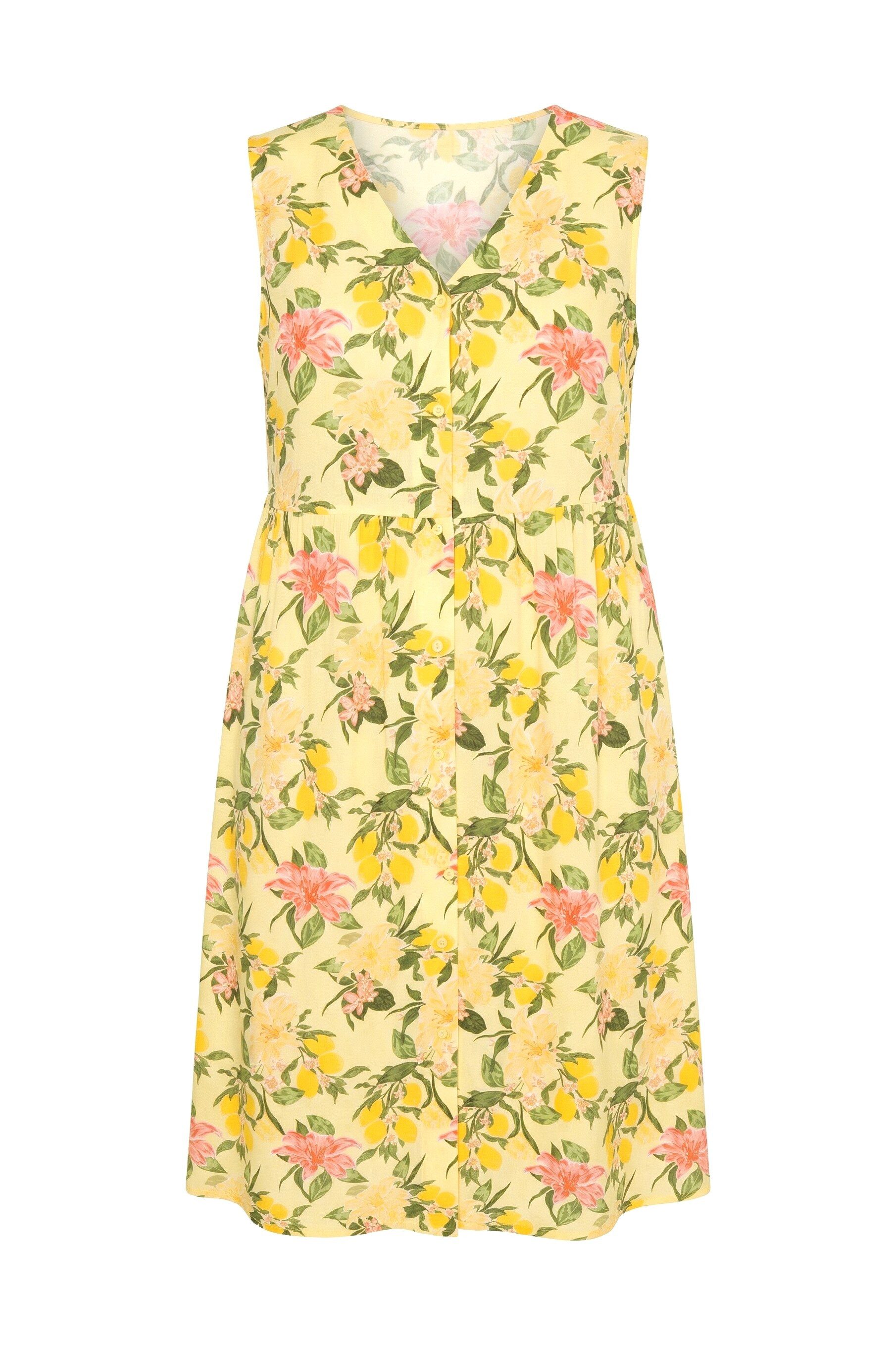 MIAMODA Jerseykleid Midikleid ärmellose A-Linie Zitronen-Muster