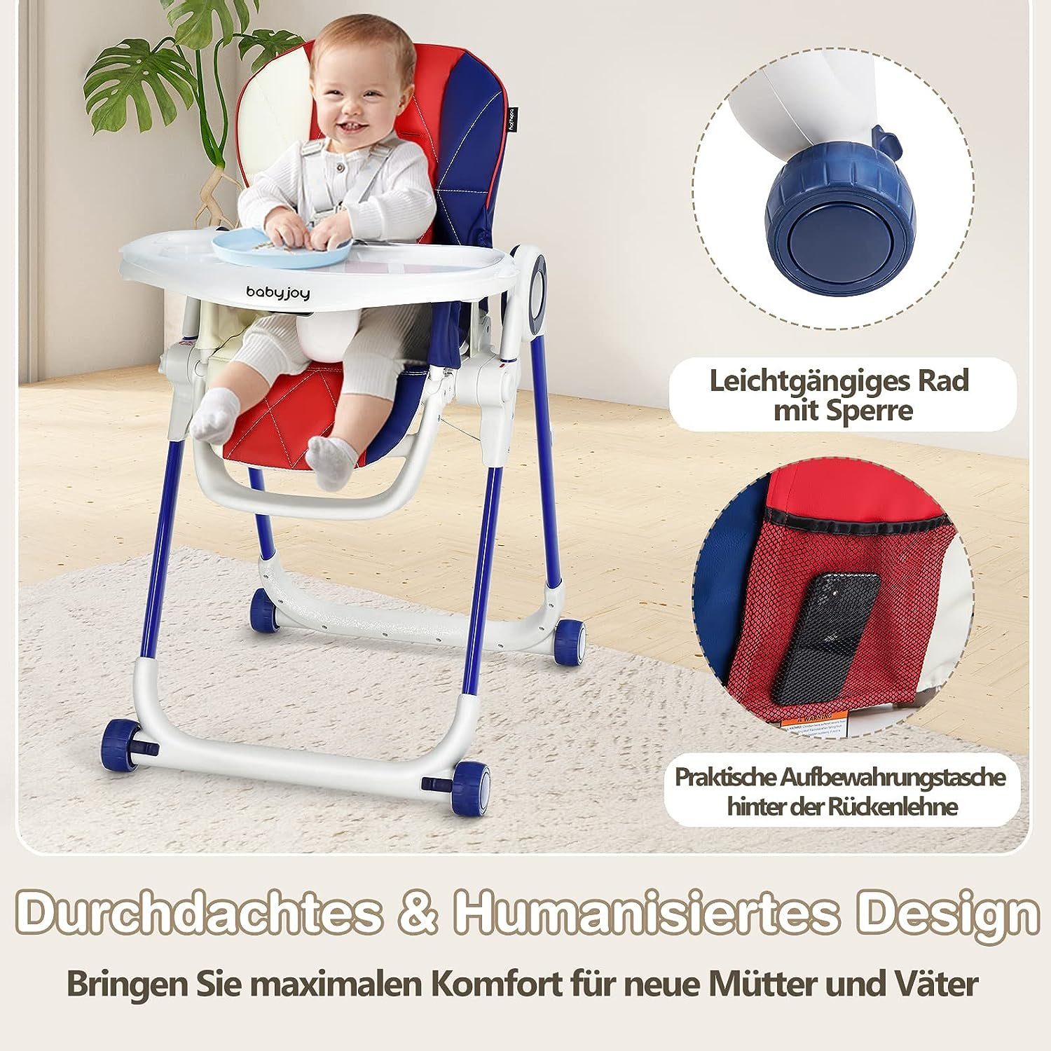 Monate mit Baby, für KOMFOTTEU & Hochstuhl 5-Punkt-Sicherheitsgurt Räder, 4 rot 6-36 Kinder