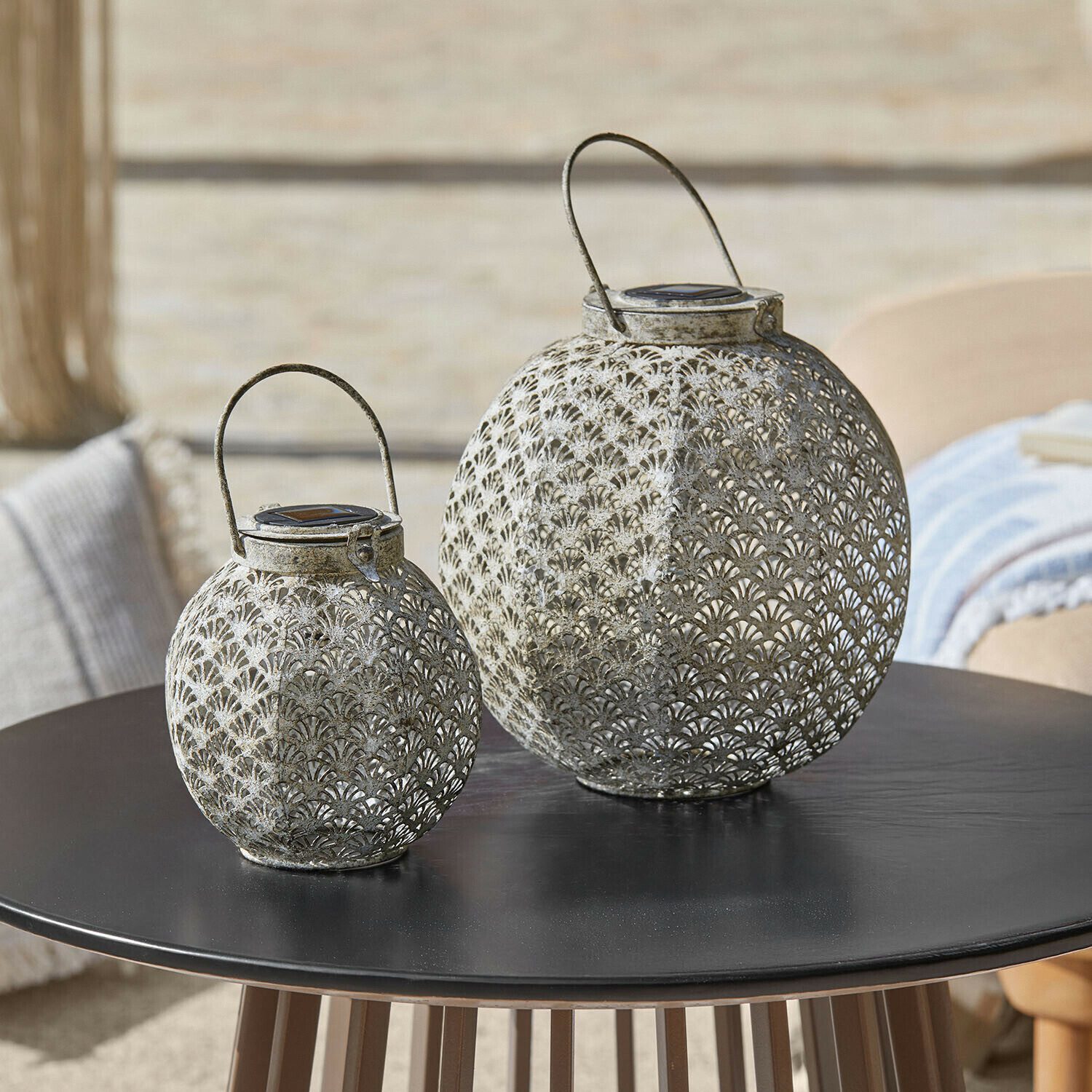 Mirabeau LED Laterne Solar-Laterne 2er Set Omirah antikgrau