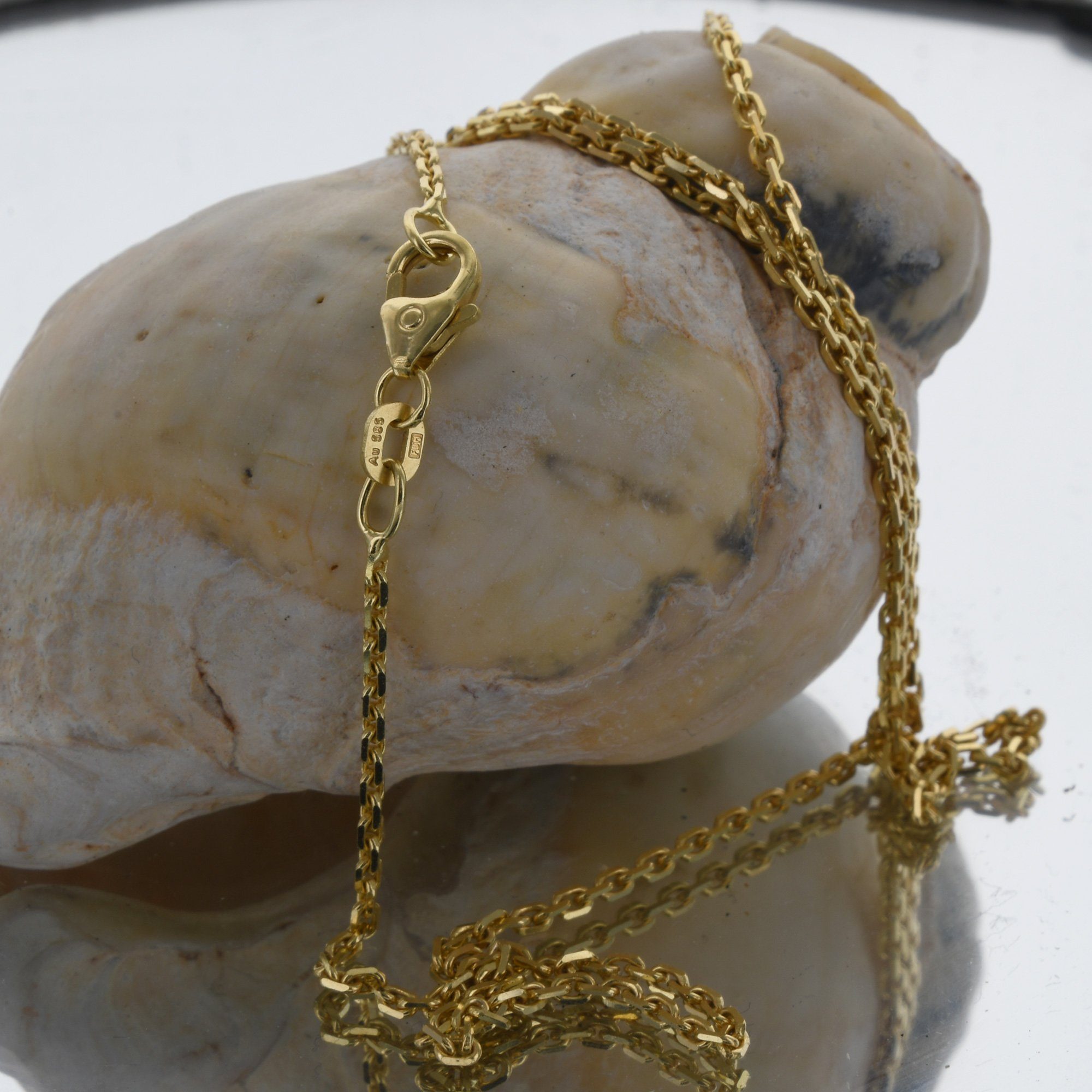 Herren Schmuck HOPLO Goldkette 1,7 mm 45 cm 585 - 14 Karat Gold Halskette Ankerkette diamantiert massiv Gold hochwertige Goldket