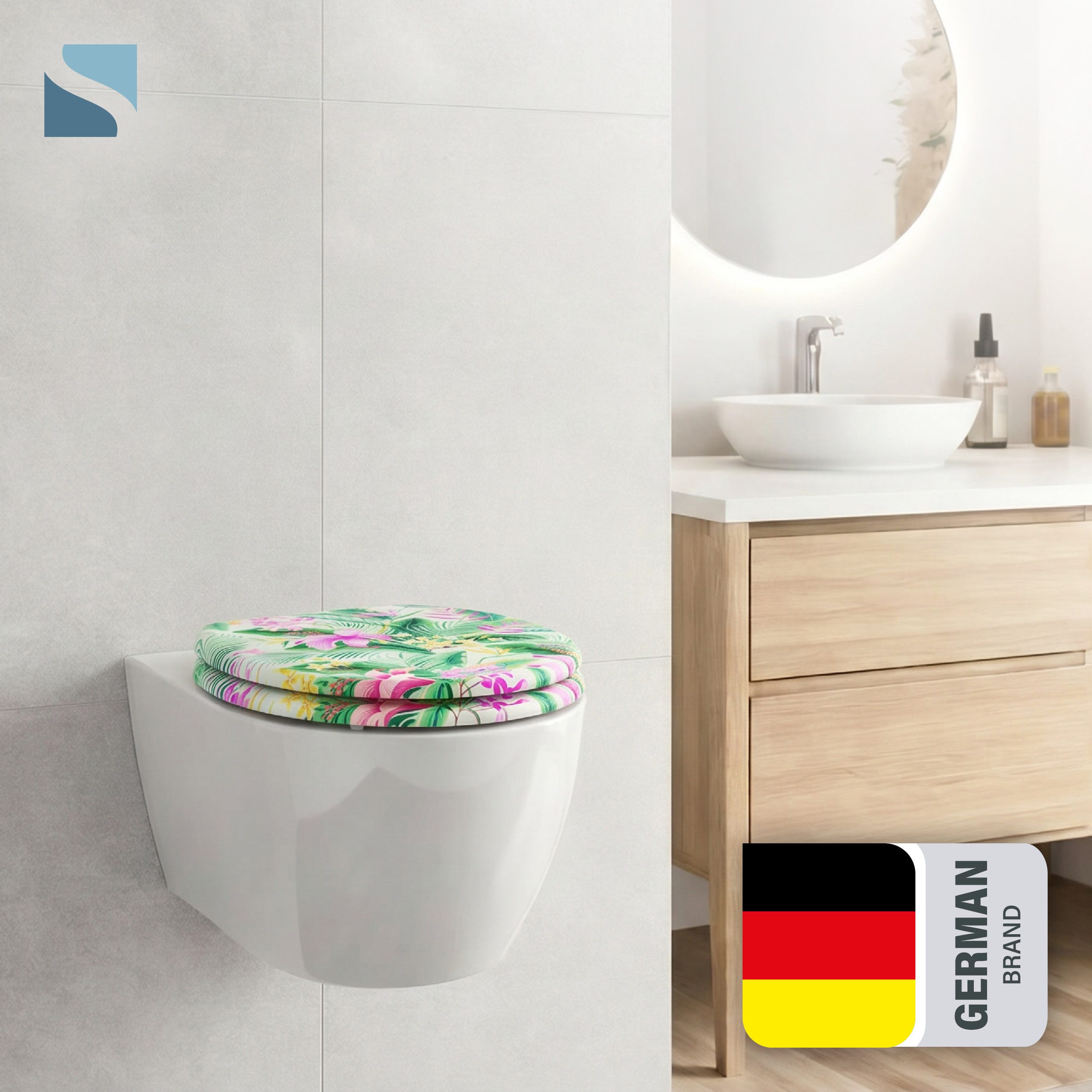 Schütte WC-Sitz TROPICAL, Toilettendeckel, Absenkautomatik, stabiles MDF, O-Form, Motiv, 175kg