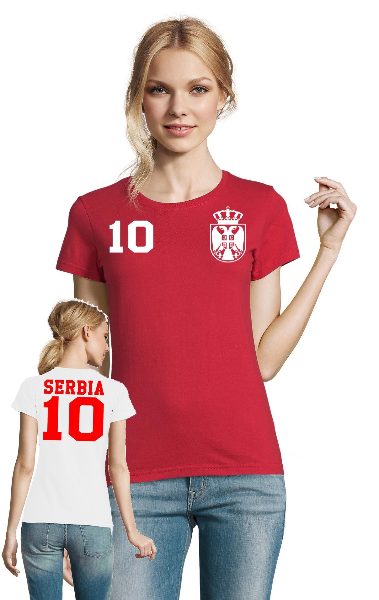 T-Shirt Damen Serbien Serbia Sport Trikot Fußball Meister WM Europa EM