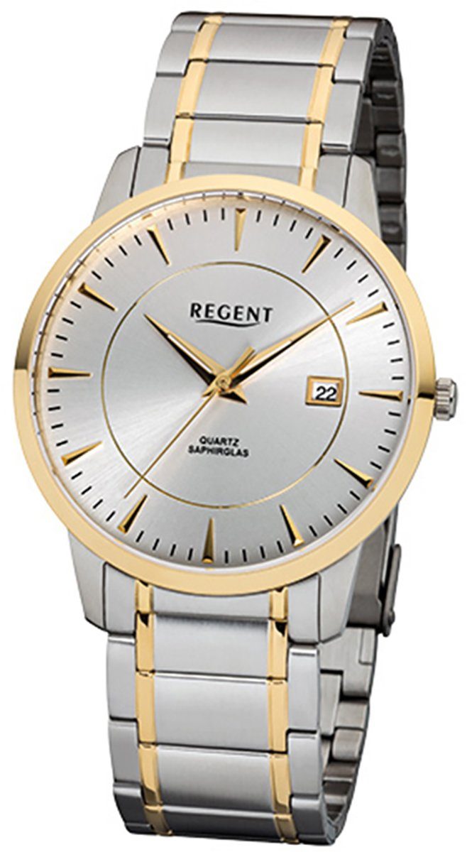 Regent Quarzuhr Regent Herren-Armbanduhr silber gold, Herren Armbanduhr rund, mittel (ca. 39mm), Edelstahlarmband