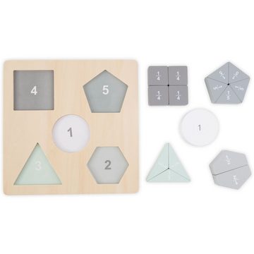 Mamabrum Puzzle-Sortierschale Holzpuzzle - Montessori Puzzles - Brüche und geometrische Figuren