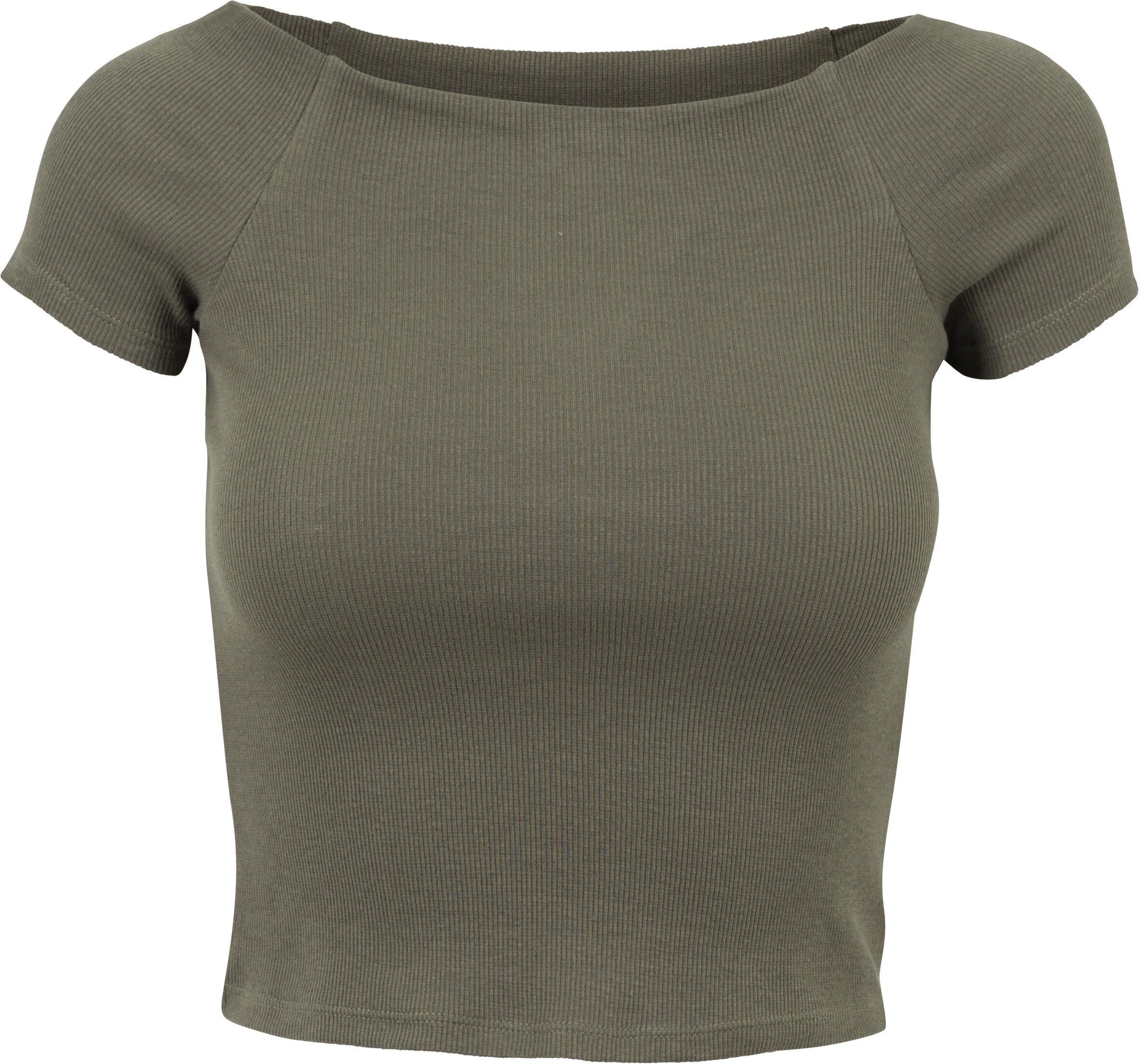URBAN CLASSICS T-Shirt Damen Ladies Off Shoulder Rib Tee (1-tlg) olive