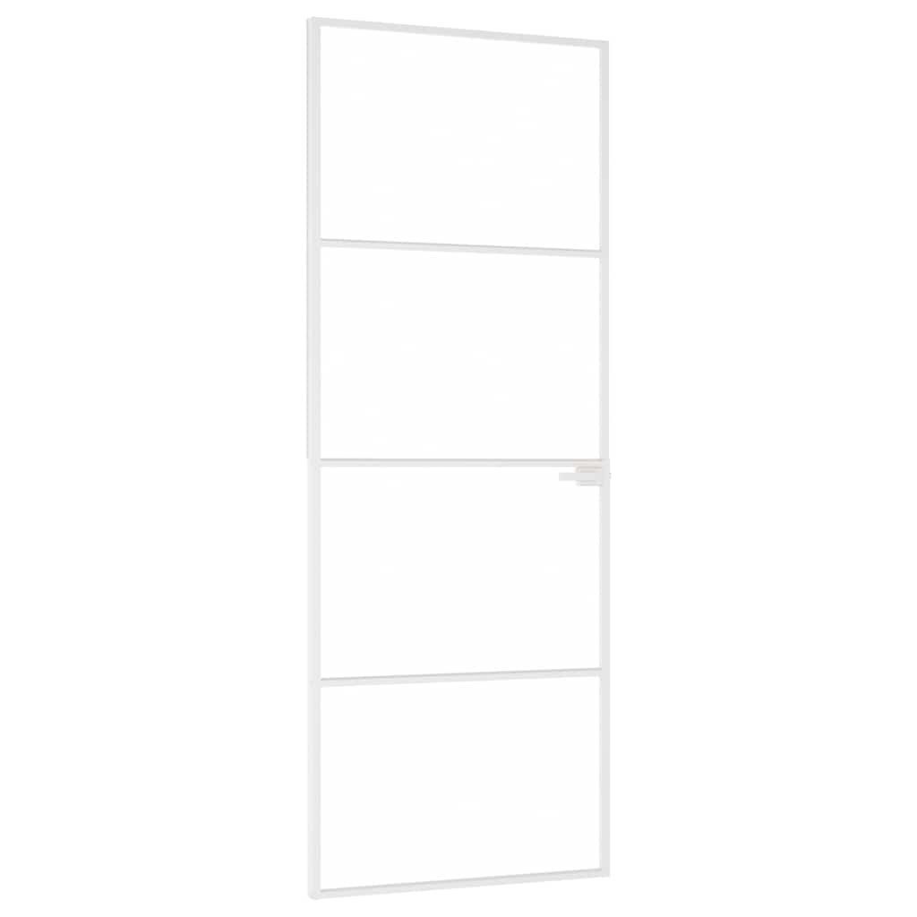 vidaXL Haustür Innentür Weiß 76x201,5 cm Hartglas & Aluminium Schlank (1-St)