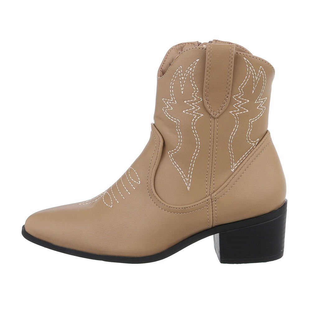 Ital-Design Damen Cowboyboots Western Westernstiefelette Blockabsatz Western- & Bikerboots in Hellbraun