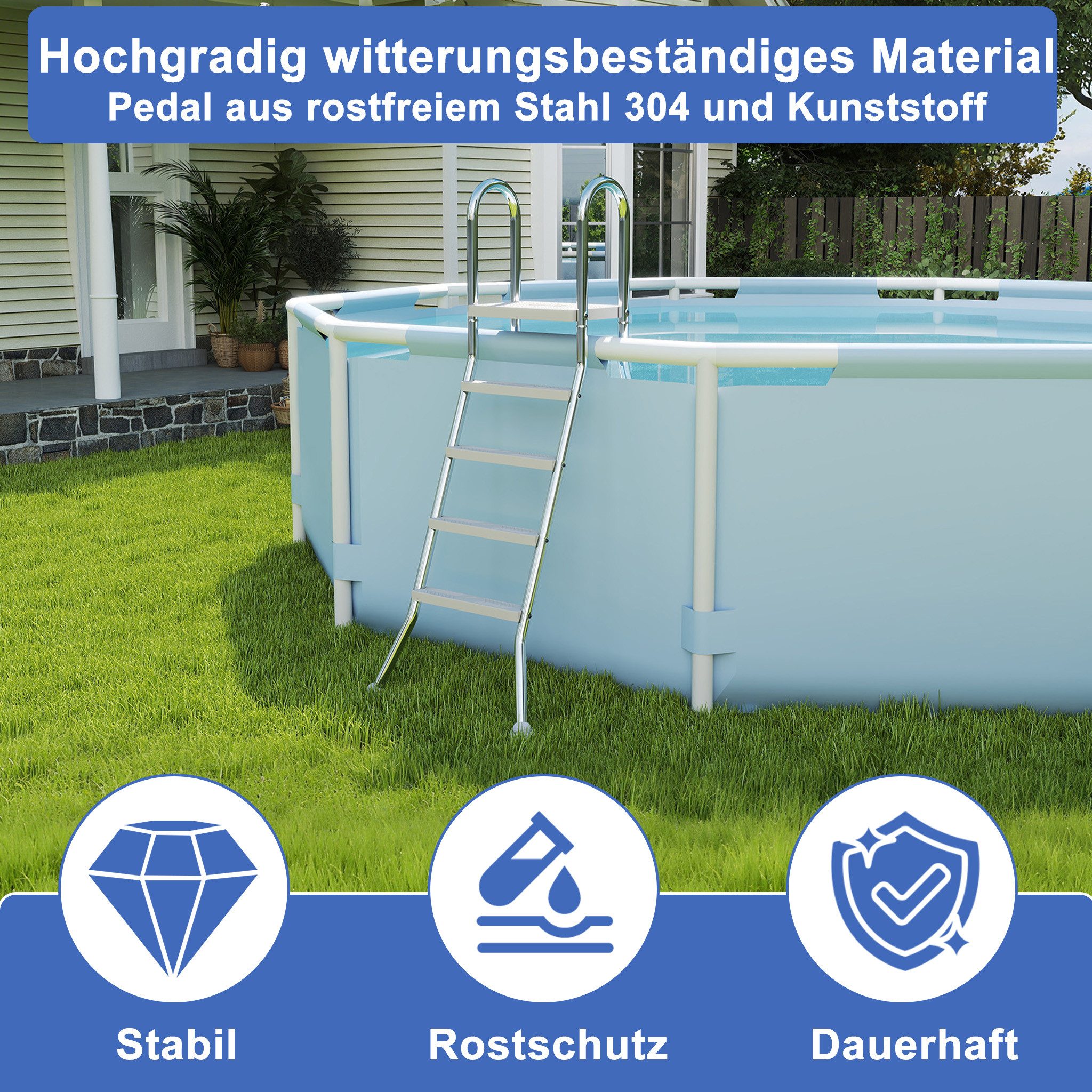 FIVMEN Poolleiter Sicherheitsleiter Schwimmbadleiter mit Handlauf Edelstahlleiter