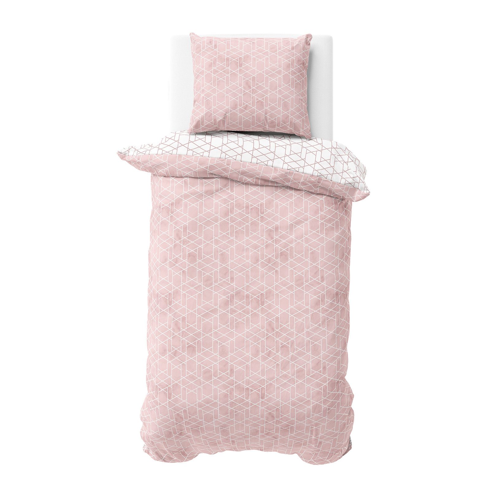 Visaggio Bettwäsche 100% Baumwolle Bettbezug Set in 6 Größen fein gewebt, Renforcé, 2 teilig, modernes Rauten Design in Rosa Weiß