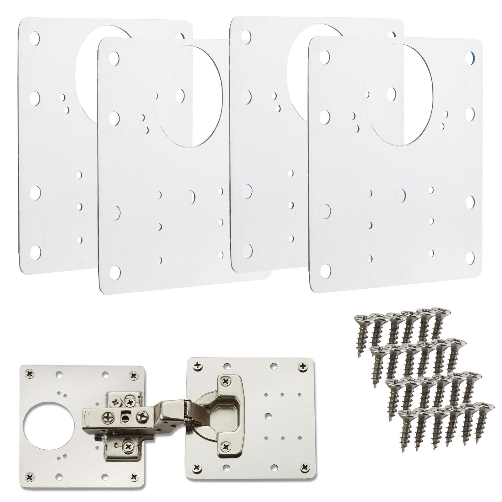SO-TECH® Möbelbeschlag Topfband Reparaturplatten Edelstahl 90 x 90 x 0,53 mm (4 St), Reparaturset für Topfbänder mit Ø35 mm, Schrankscharnier Top