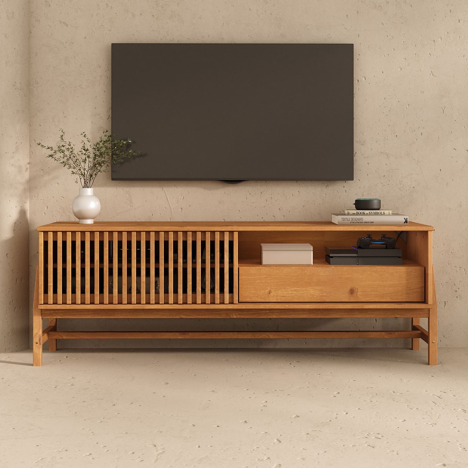 IDIMEX Lowboard ADAMO, Sideboard 145 cm aus Massivholz mit Lamellen-Schiebetür Eiche Finish