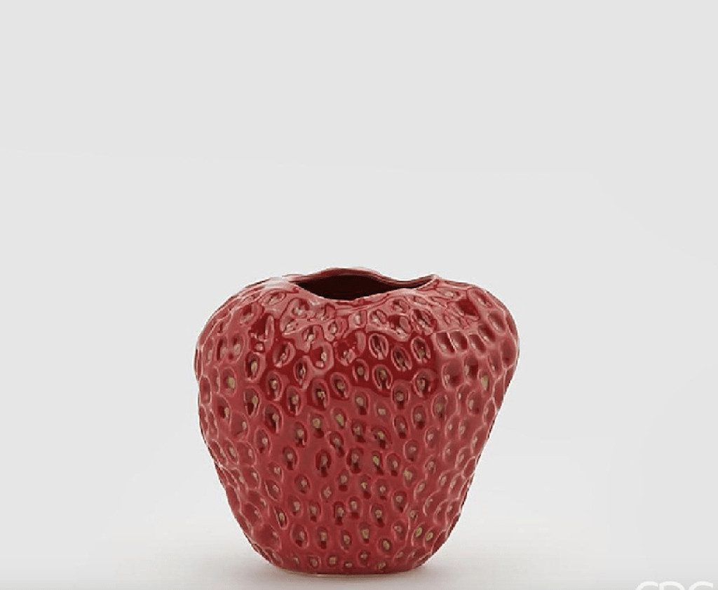 enzo de gasperi Dekovase Erdbeervase - glasierte Keramik Höhe 16cm Ø 17cm Dekovase rot lackiert (verschiedene Größen können kombiniert werden)