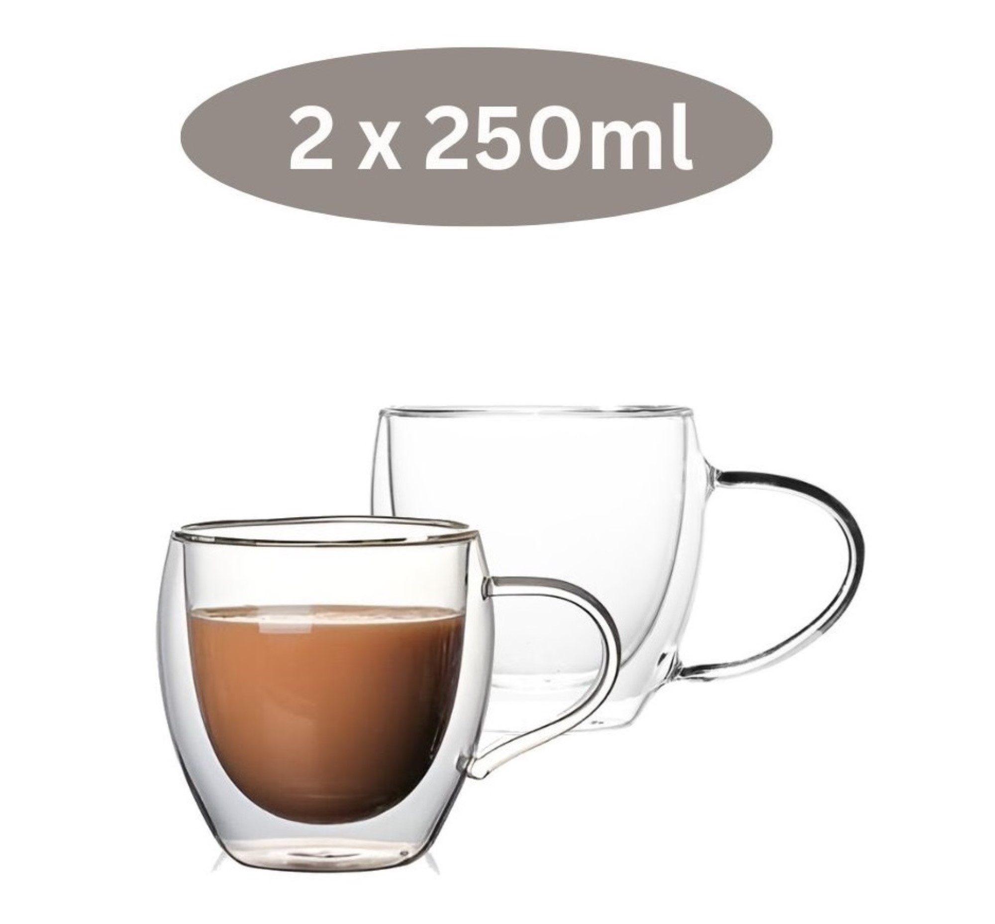 2 Herzförmige Glas-Tassen Doppelwandig – 200 Ml, Mit Henkel, Für Kaffee & Tee, Spülmaschinenfest