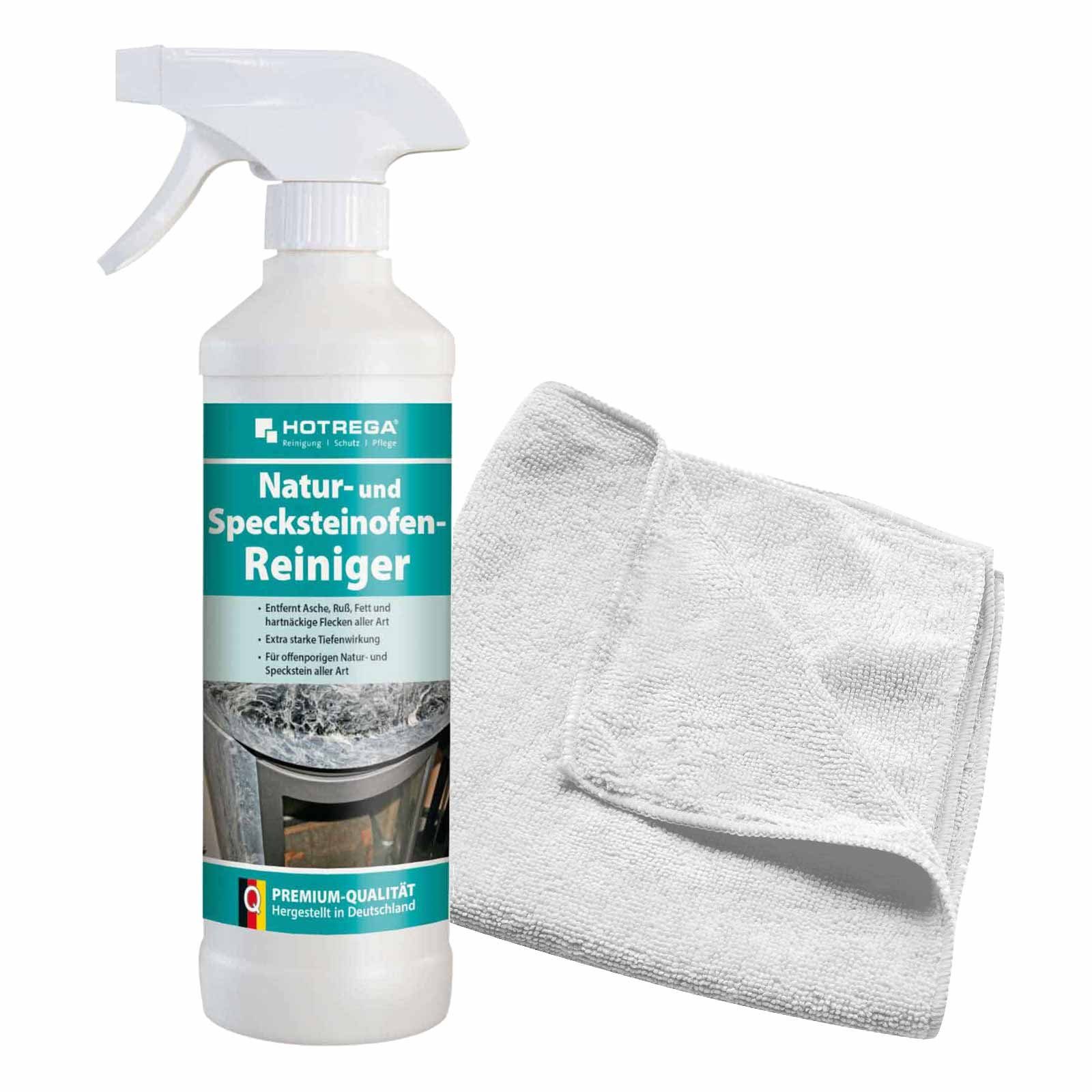 HOTREGA® Natur Specksteinofen Reiniger Ofenreiniger 500ml mit Microfasertuch Universalreiniger