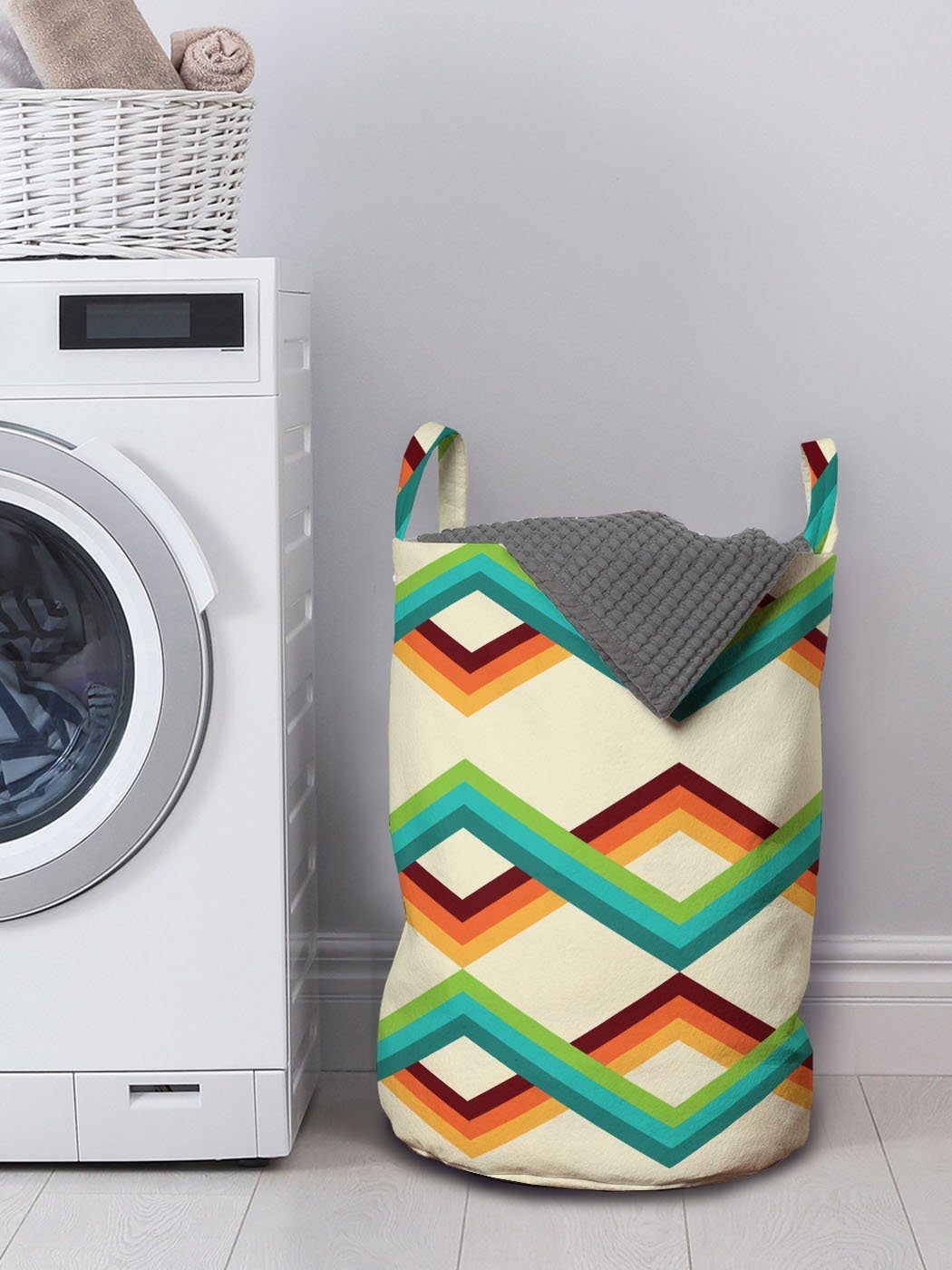 Abakuhaus Retro Wäschesäckchen Streifen mit Abstrakt Waschsalons, Wäschekorb bunte für Griffen Kordelzugverschluss