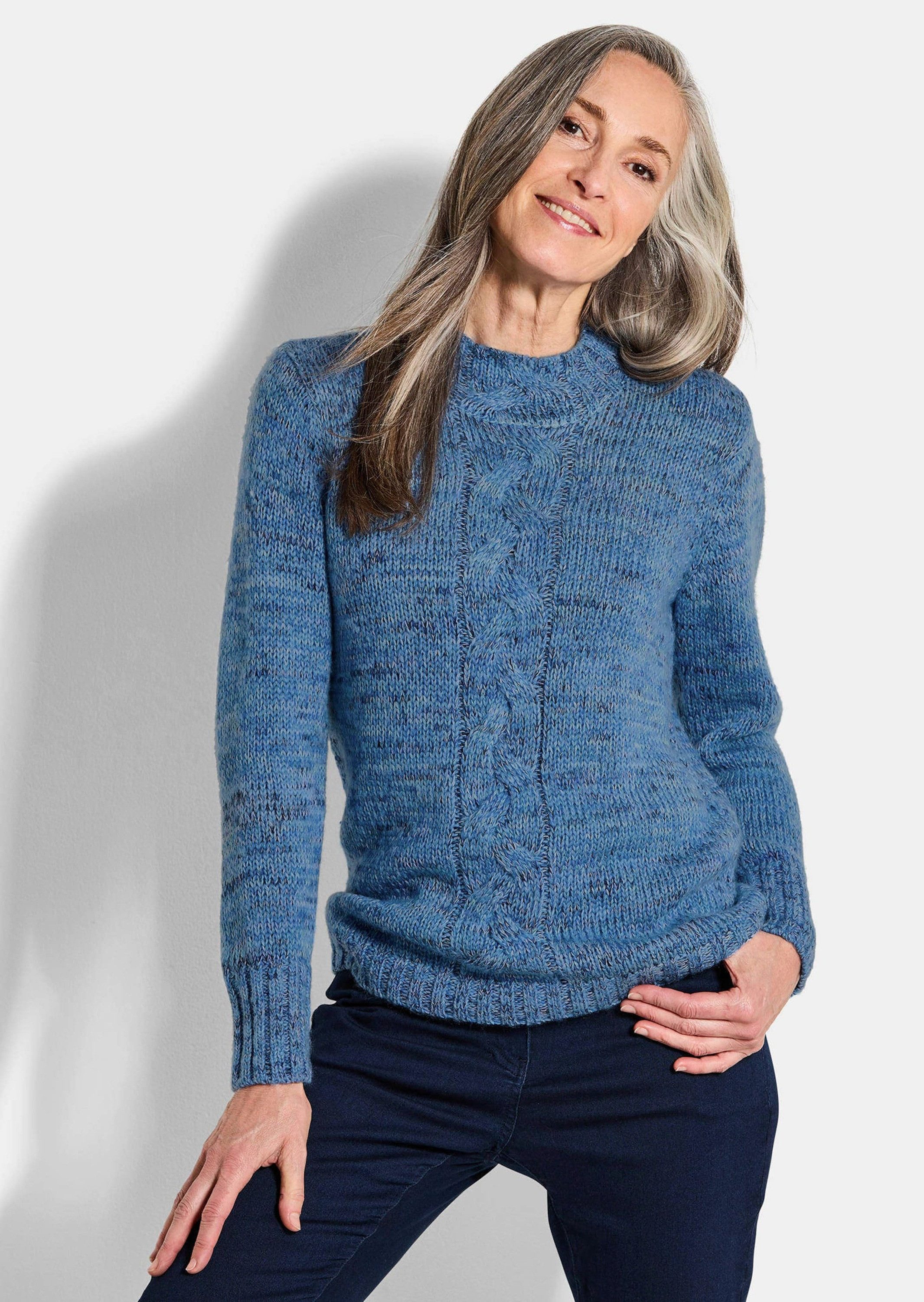 GOLDNER Strickpullover Hüftlanger Langarm Pullover, Zopfstrick günstig online kaufen