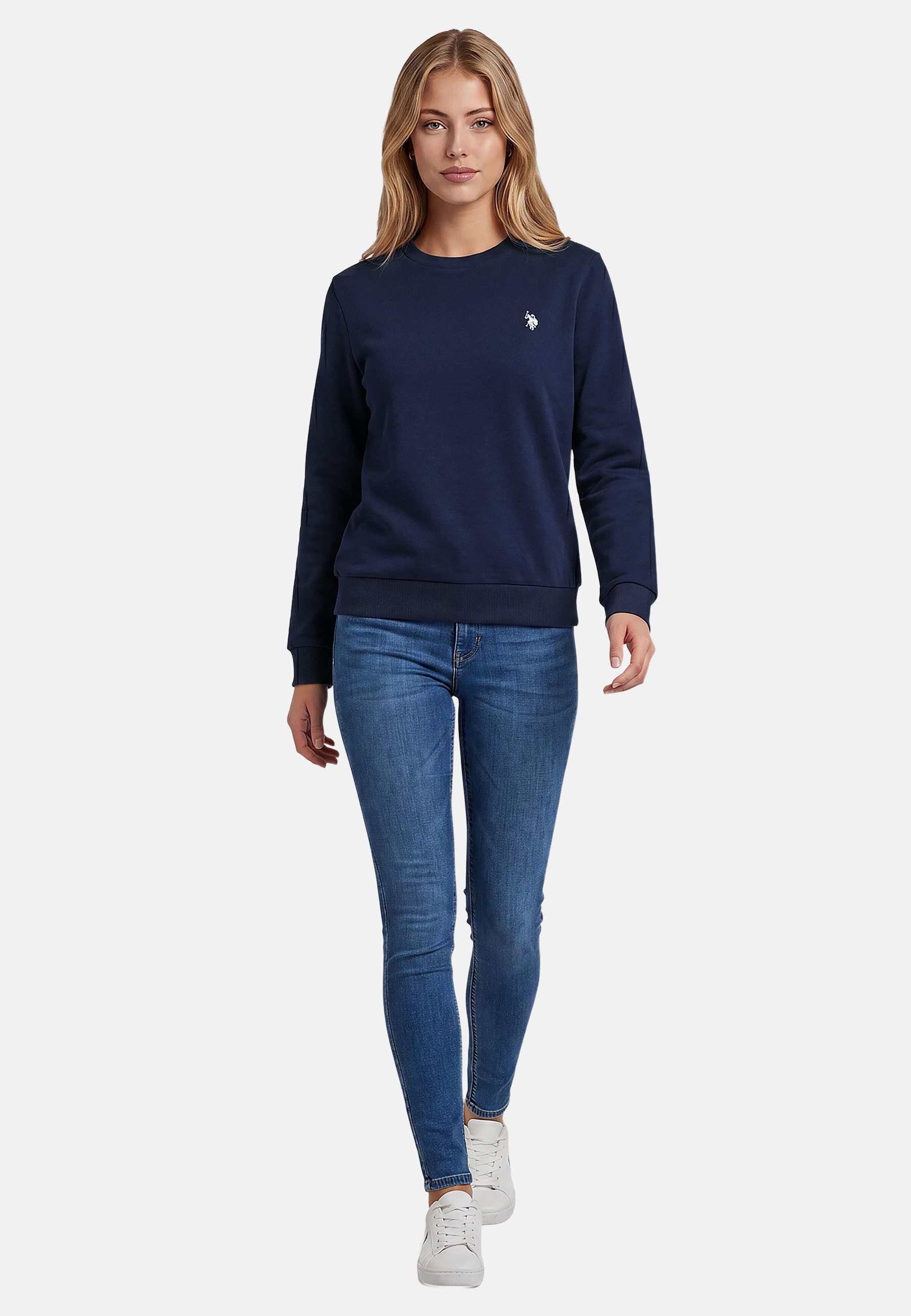 U.S. Polo Assn. Rundhalspullover USZoee – Damen Sweatshirt mit Rundhalsausschnitt Weiche Baumwollmischung, femininer Schnitt und Logo-Stickerei