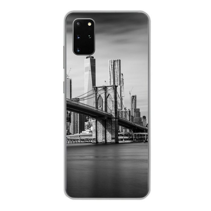 MuchoWow Handyhülle Brooklyn Bridge und die New Yorker Skyline in schwarz-weiß Phone Case Handyhülle Samsung Galaxy S20 Plus Silikon Schutzhülle