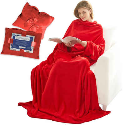 Wohndecke Kuscheldecke mit Ärmeln und Taschen, Geschenk für Frauen und Männer, Lucadeau, als Geschenk in einer schönen Stofftasche mit Grußkarte (150x200cm)