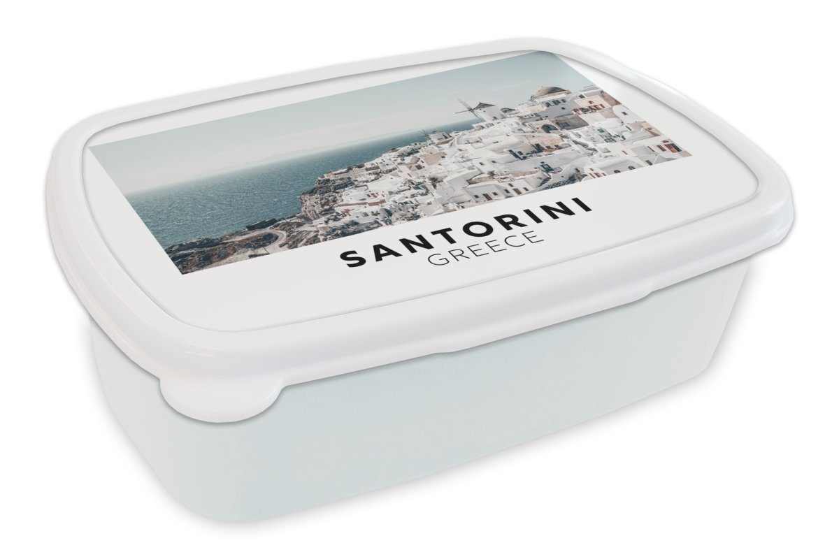 MuchoWow Lunchbox Griechenland - Santorin - Wasser, Kunststoff, (2-tlg), Brotbox für Kinder und Erwachsene, Brotdose, für Jungs und Mädchen weiß