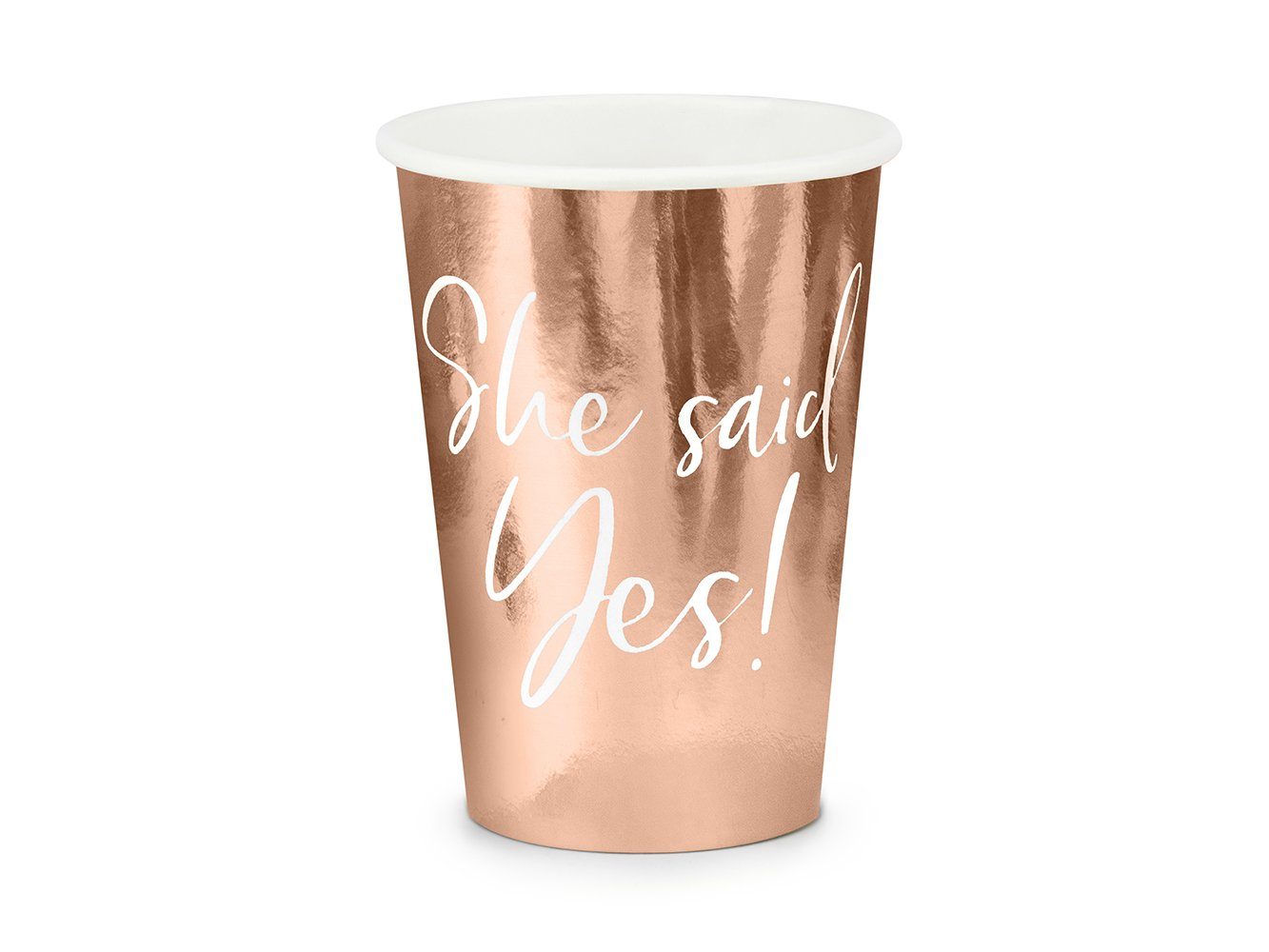 partydeco Becher, Papier, Pappbecher She said yes! 220ml roségold 6er Set