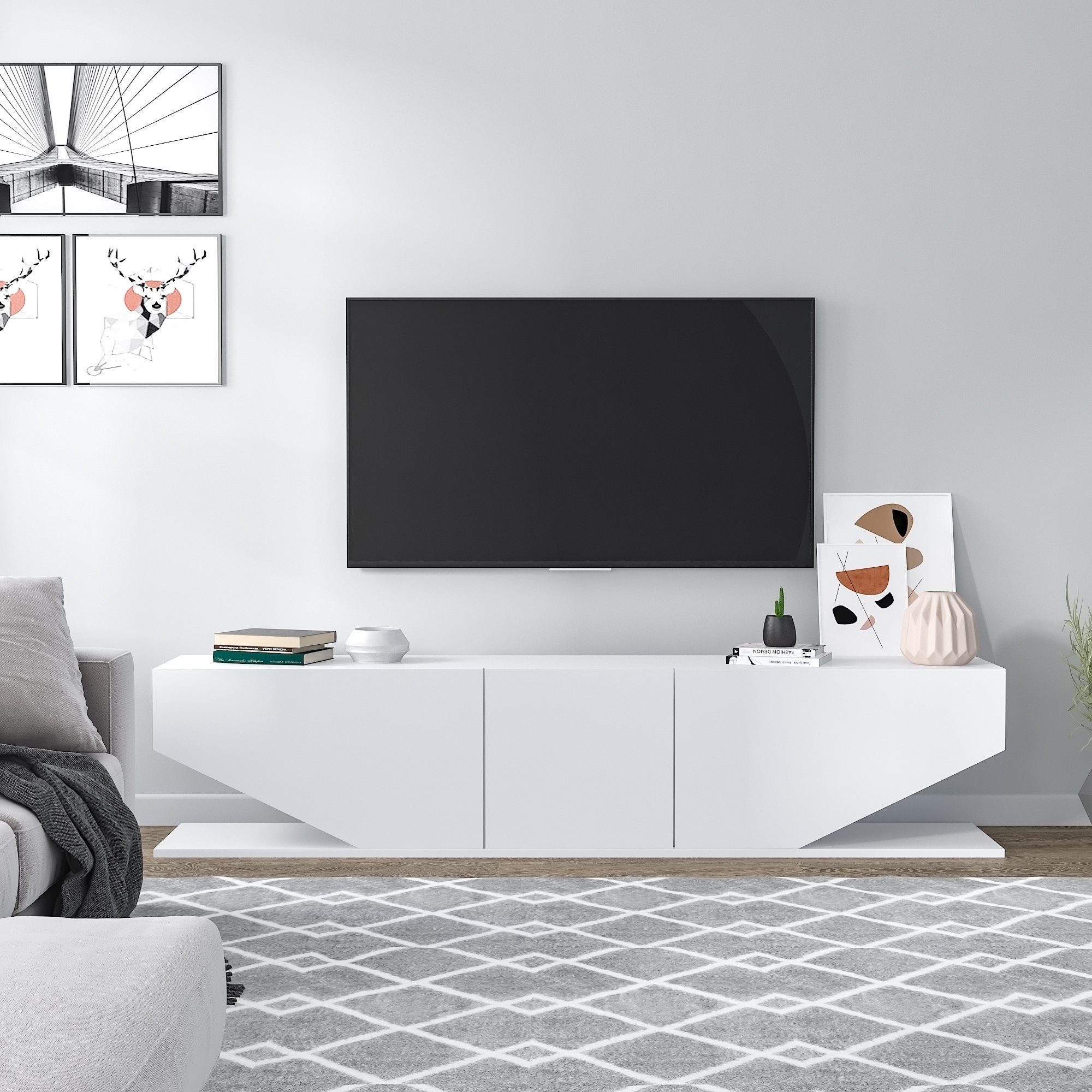 Minimadecor TV-Schrank Diamond Weiß 180cm x 40cm x 30 cm