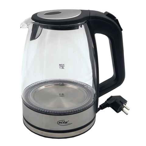Elta Wasserkocher, 1.8 l, 2200 W, Glas LED Edelstahl Teekocher 1,8 L Wasser Tee kabellos 2200W