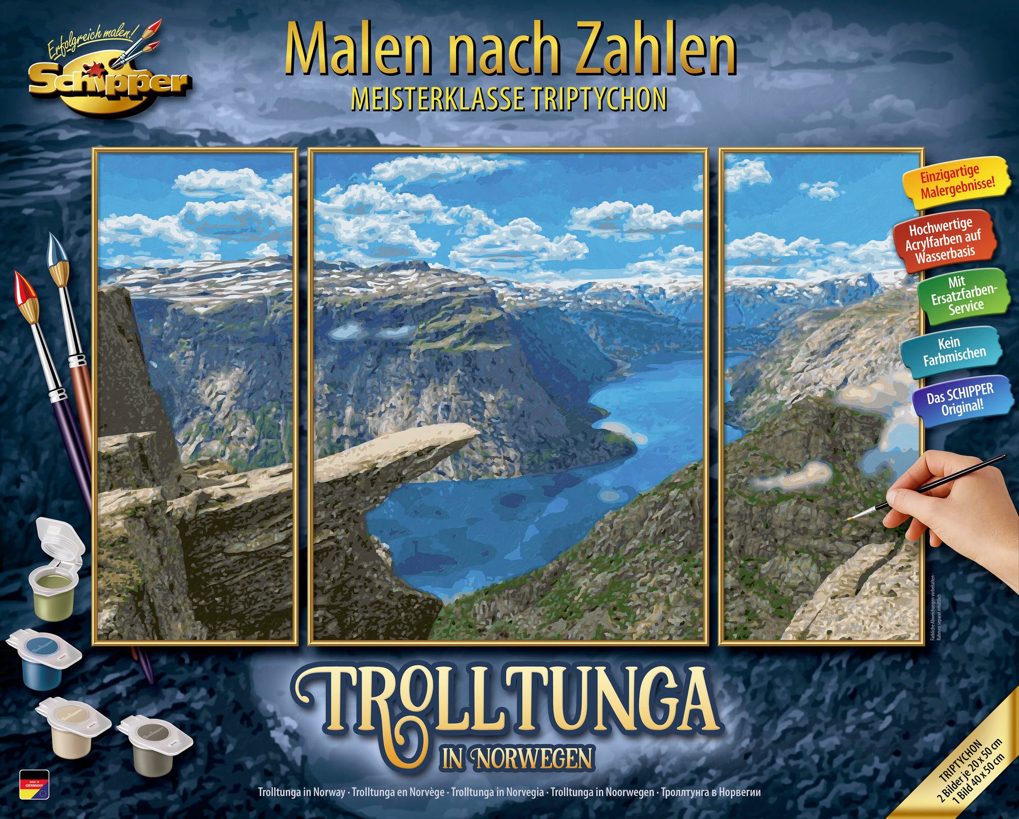 Schipper Malen nach Zahlen Meisterklasse Triptychon, Trolltunga in Norwegen, Made in Germany