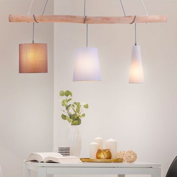 etc-shop Hängeleuchte, Leuchtmittel nicht inklusive, Design Hängeleuchte Holzbalken Textilschirme mehrfarbig