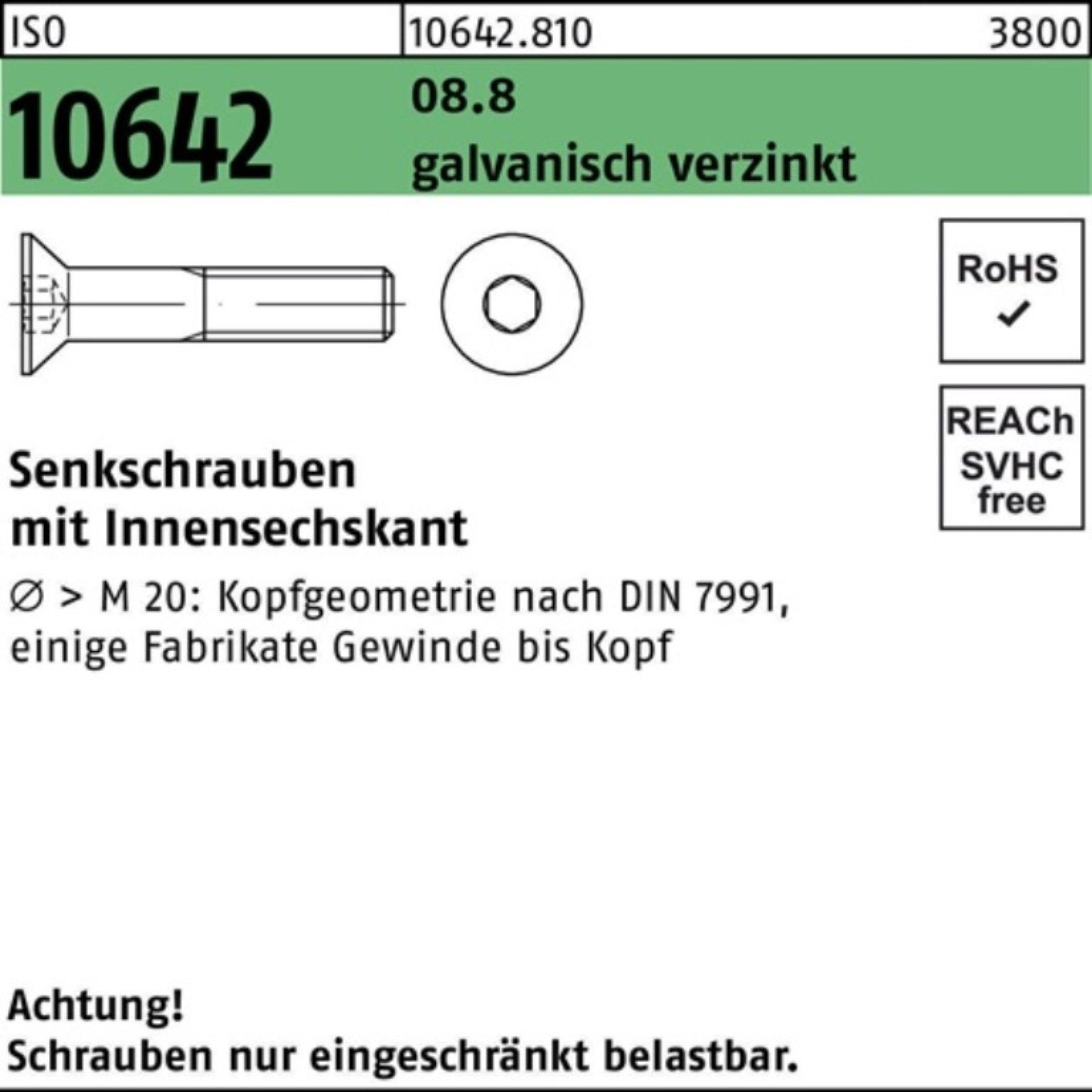 Reyher Senkschraube 100er Pack Senkschraube M8x galv.verz. 8.8 10642 Innen-6kt 110 ISO 100
