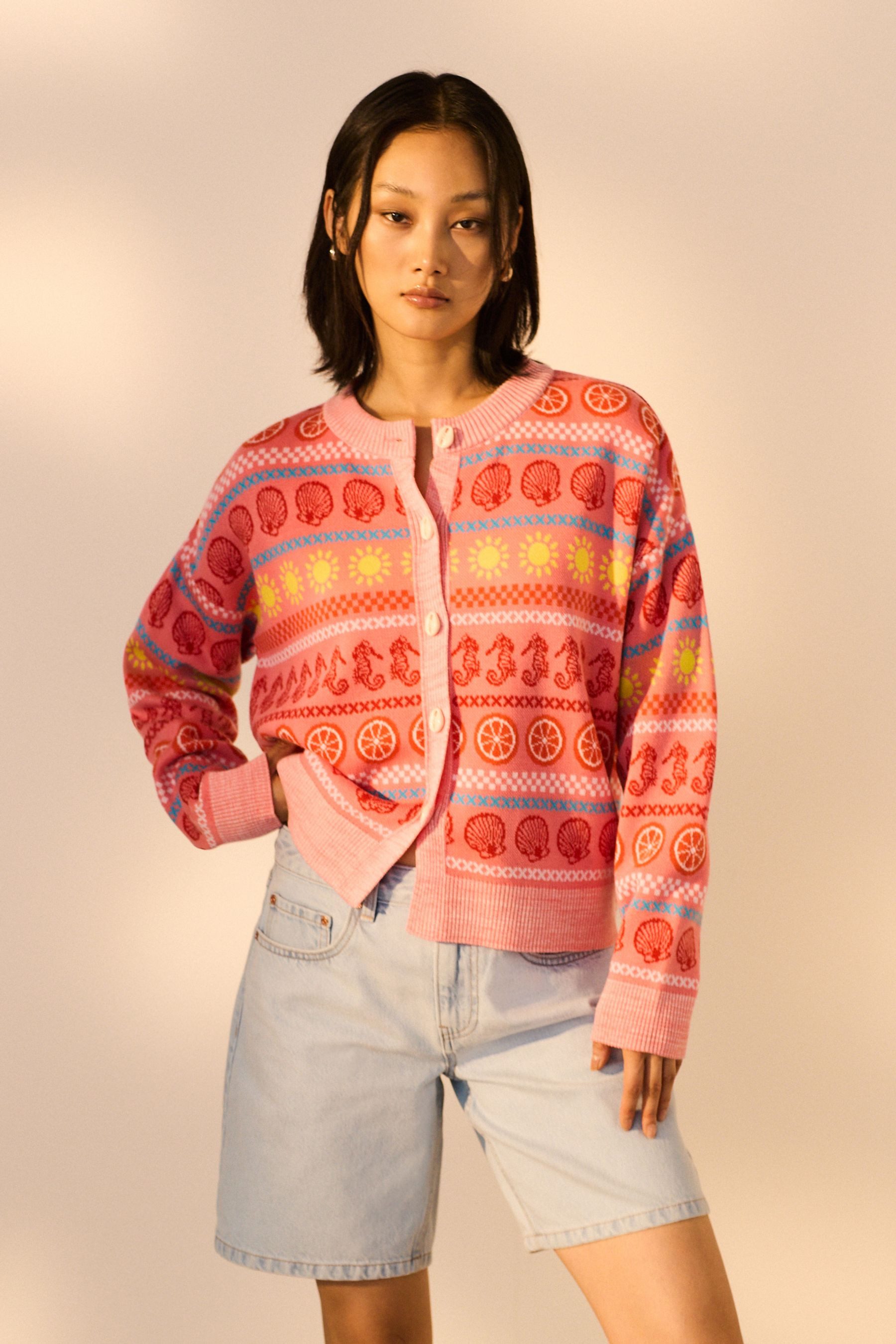 Next Strickjacke Bunte Strickjacke mit Meeresmuster günstig online kaufen