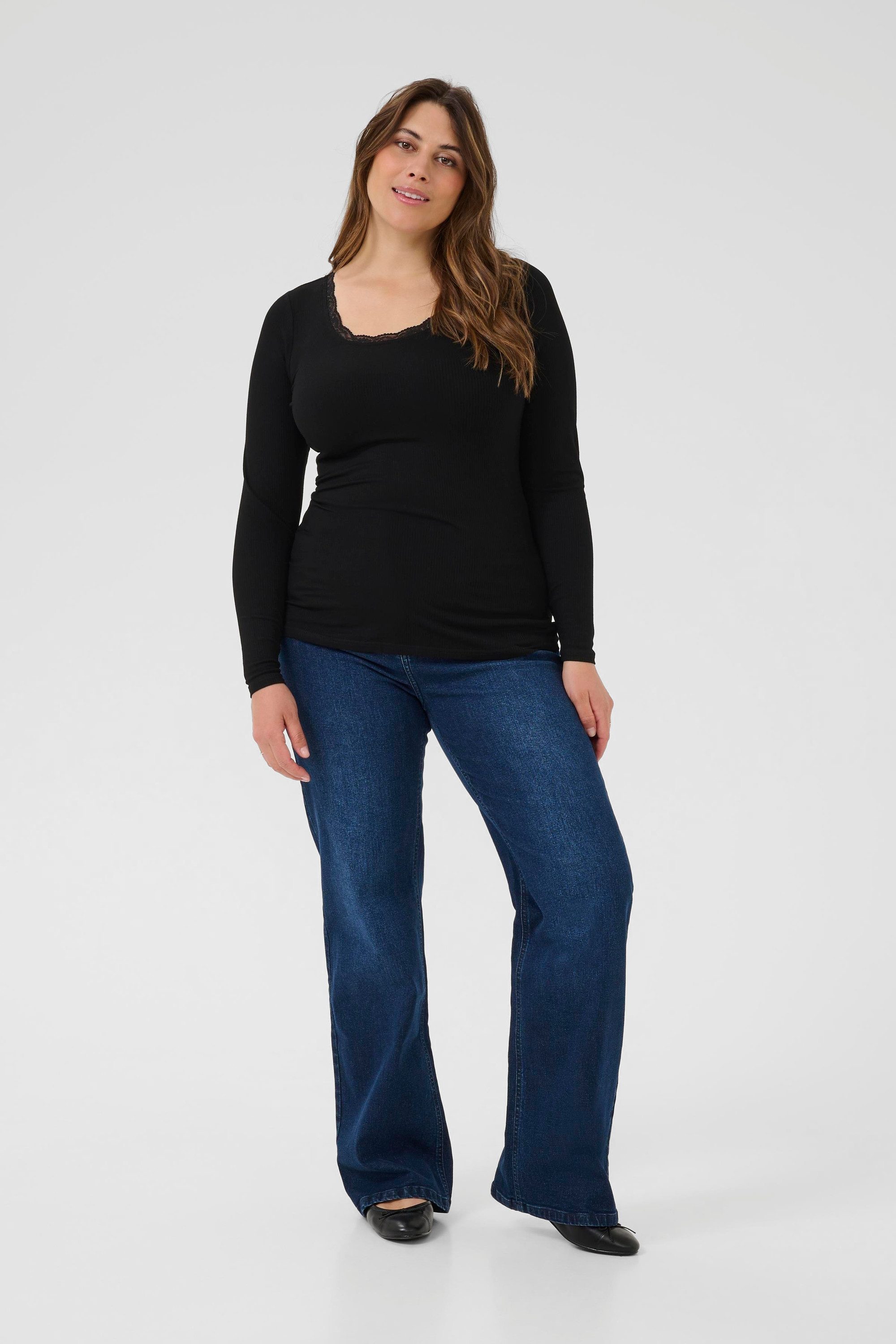 KAFFE Curve Langarmbluse Langarm-Shirt KComia Große Größen