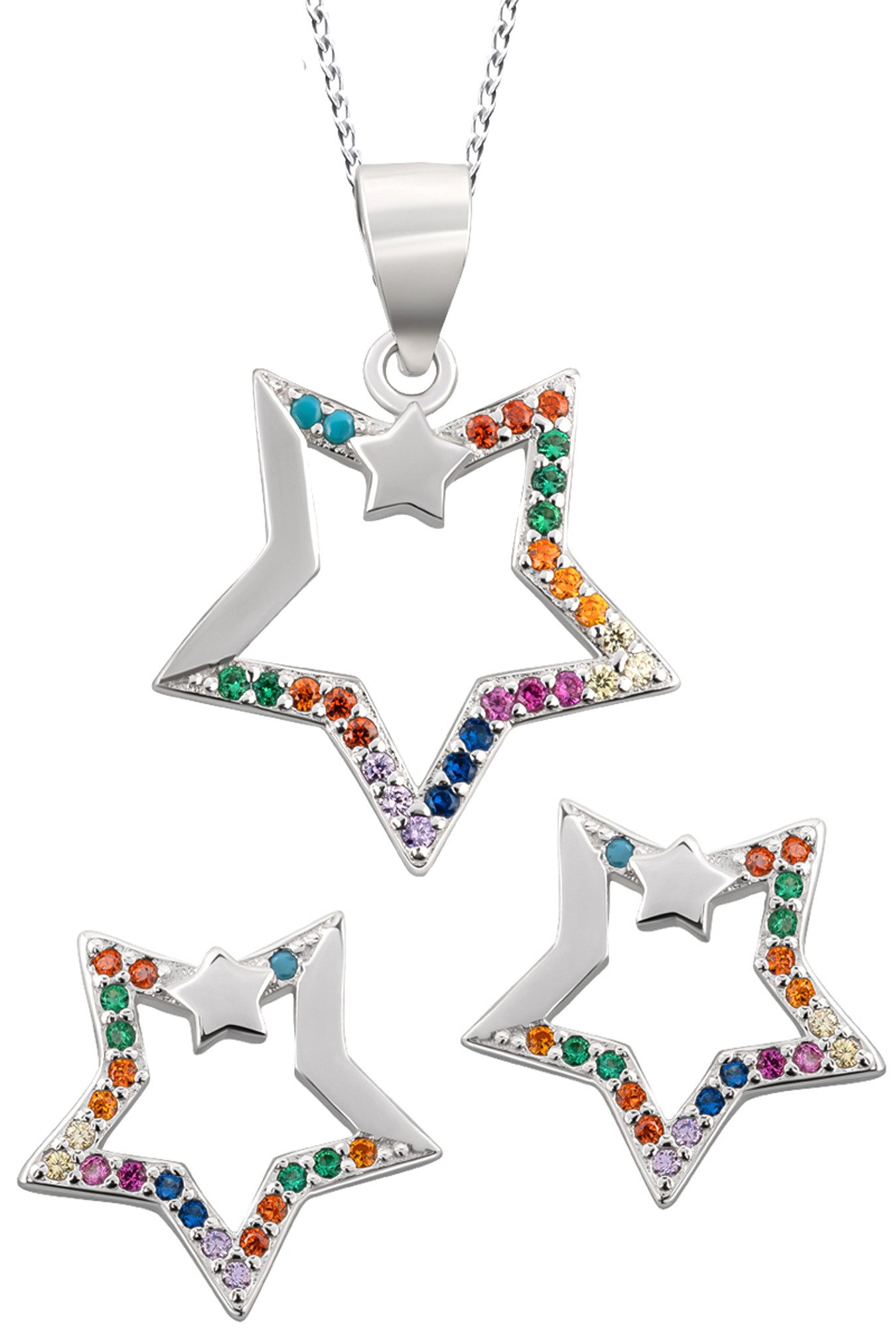 Limana Ohrring und Ketten Set 925 Silber Sterne Ohrstecker mit Halskette Anhänger Mädchen Kinder (inkl. Engel Geschenk-Dose), Geschenkidee Geschenk Kinderschmuck Mädchenschmuck Echtschmuck