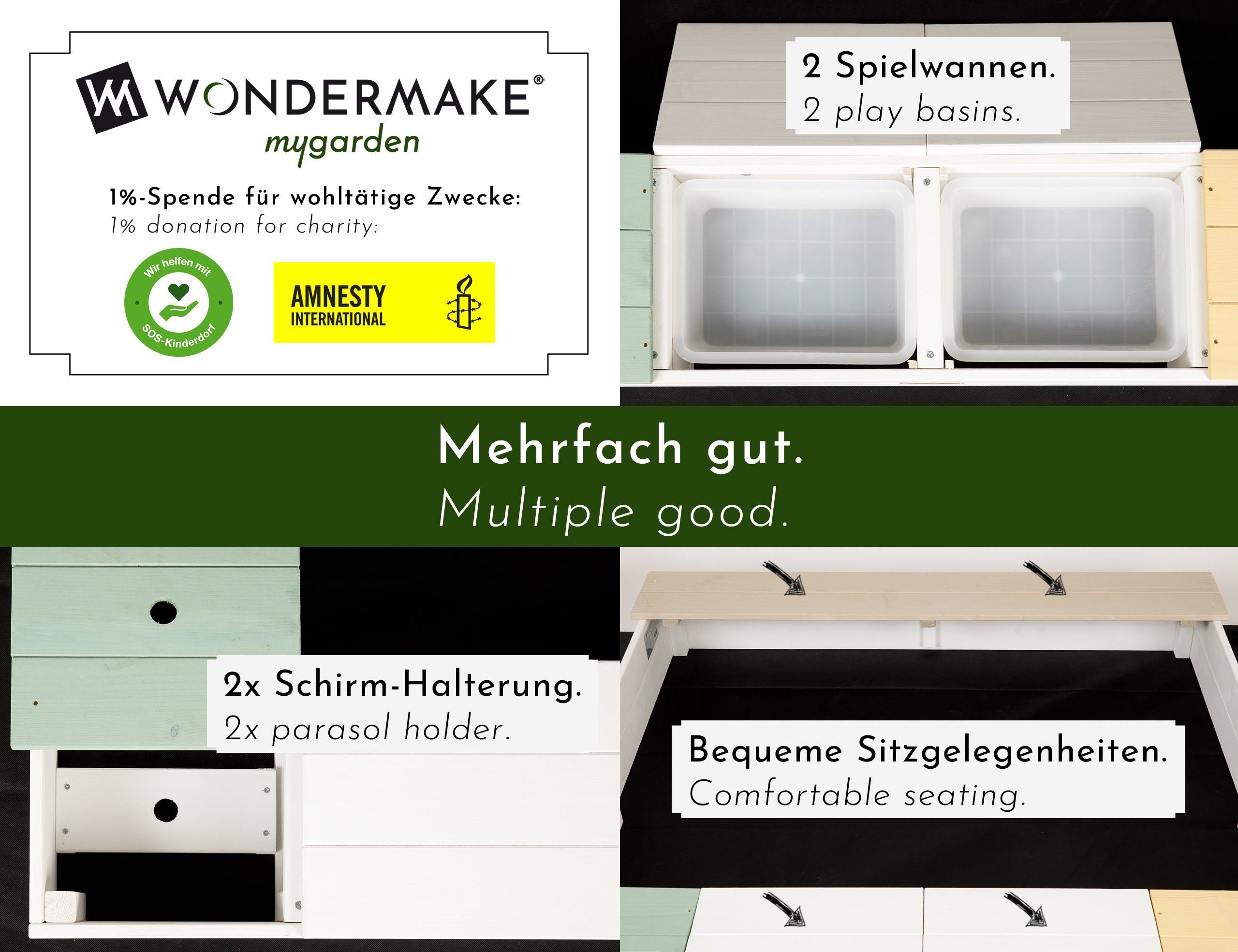 WONDERMAKE Sandkasten mit Abdeckung, 2x Matschküche, günstig online kaufen
