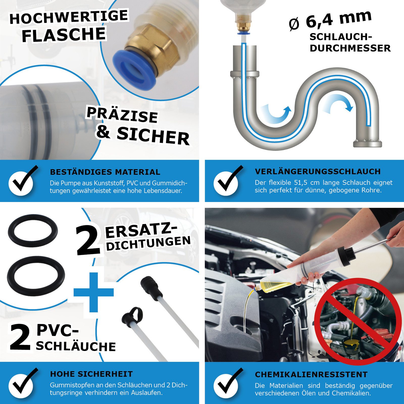 Bituxx Ölabsaugpumpe Öl Einfüllpumpe 500ml (MS-19587, 8-tlg) – Bild 2 von 5