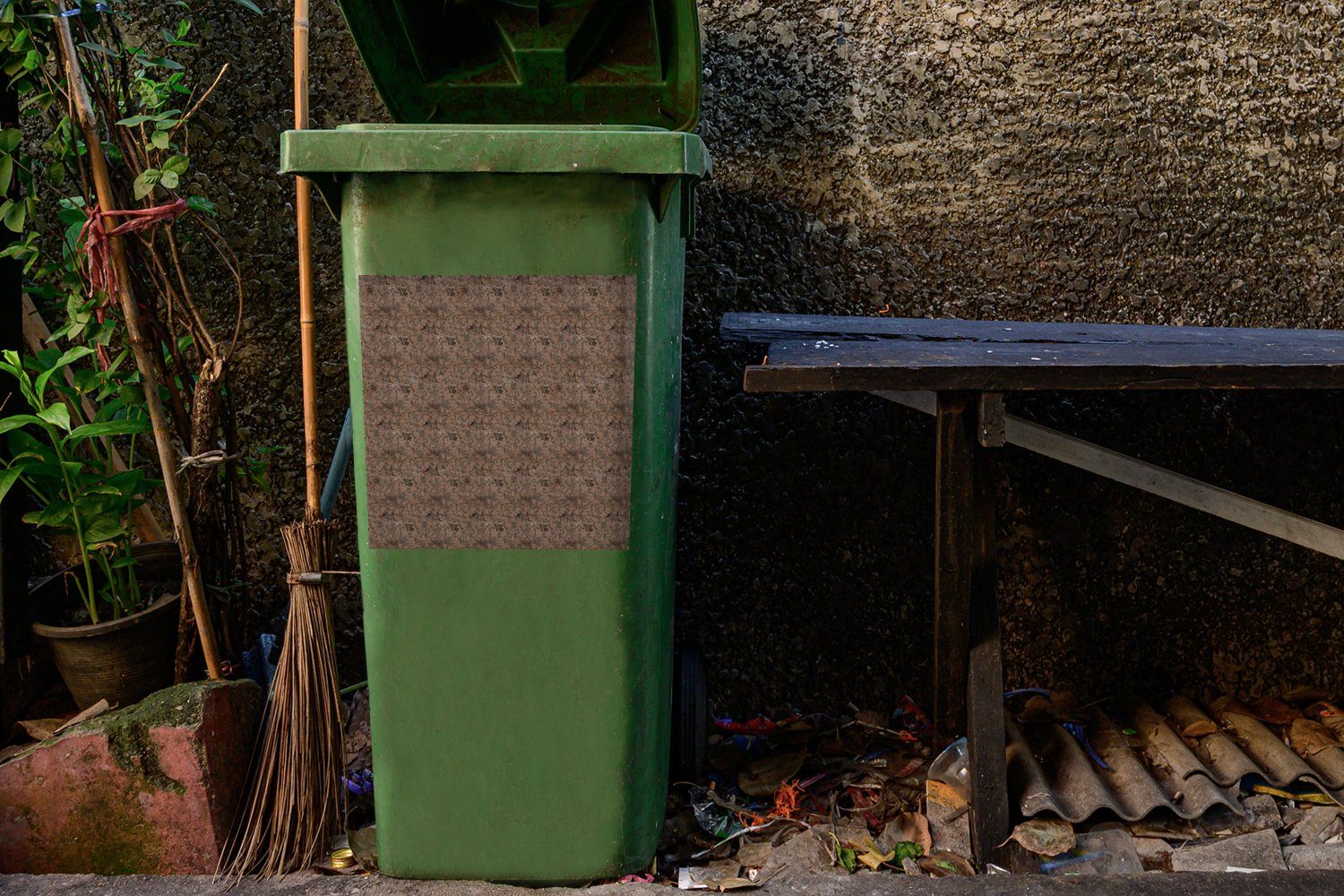 Abfalbehälter Container, - Muster Sticker, St), Granit Mülleimer-aufkleber, - MuchoWow Wandsticker Mülltonne, Stein (1