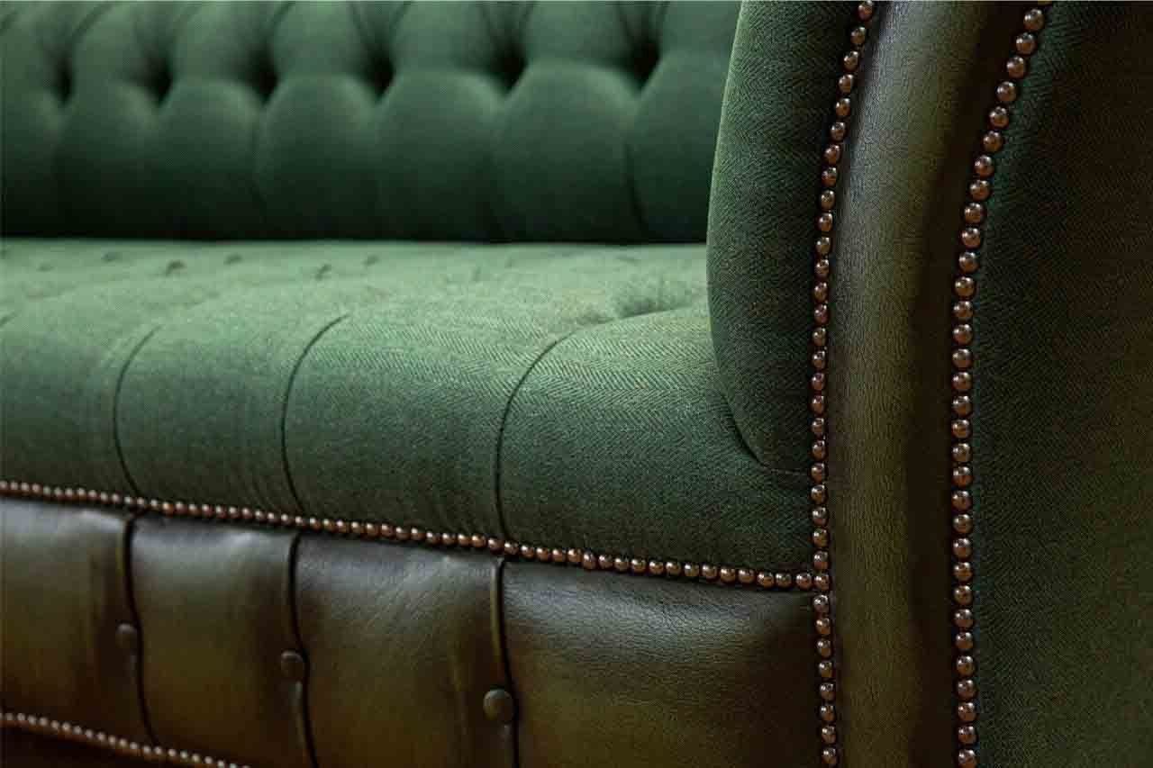 in Sitzer Made Chesterfield Grünes Sofa Europe Couchen, 3 JVmoebel Polster Sofa Leder Couch Stoff