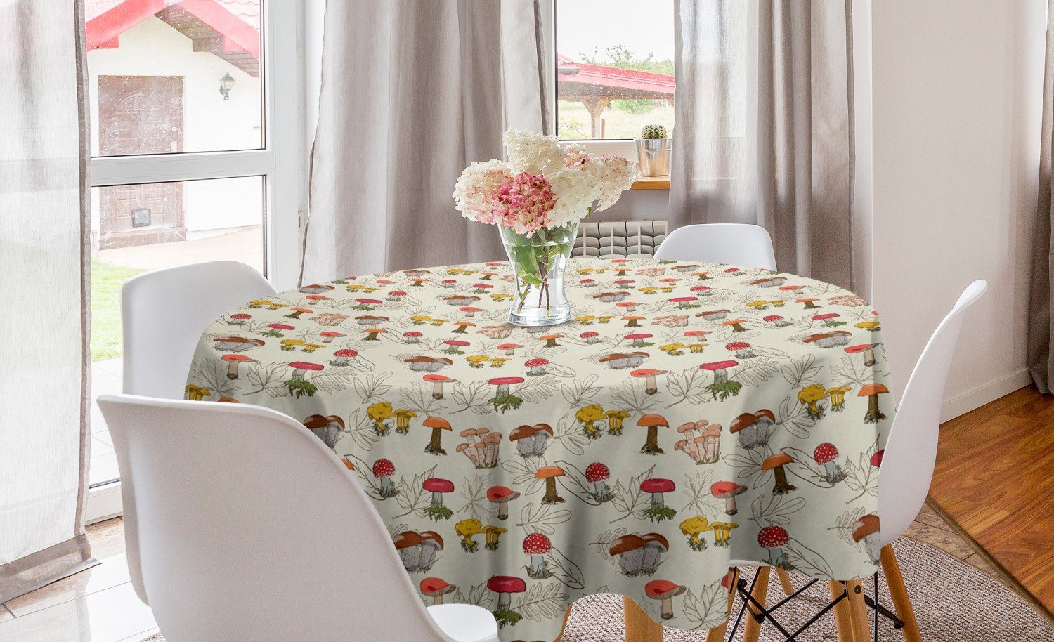 Tischdecke Abakuhaus Küche Kreis Abdeckung Wald für Pilz Tischdecke Floral Dekoration, Herbstliche Esszimmer